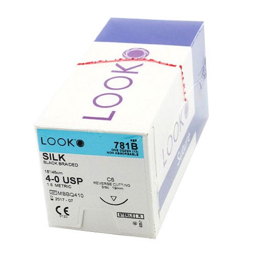 Silk Black Braided Sutures, 4-0, C-6, Reverse Cutting, 18" - 12/Box
