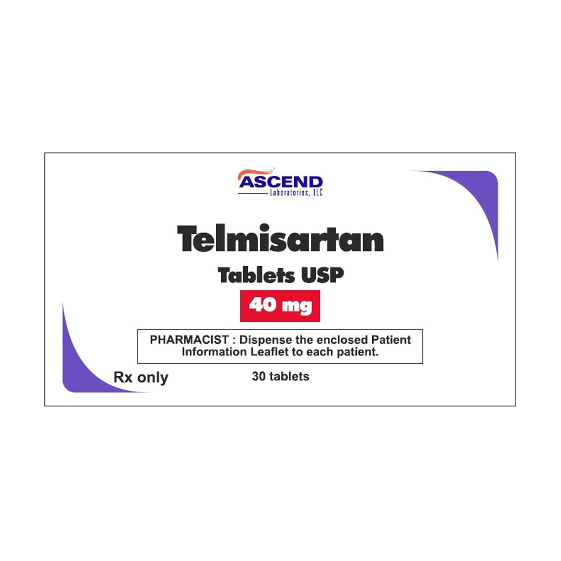 Telmisartan 40mg Tablets - 30/Bottle