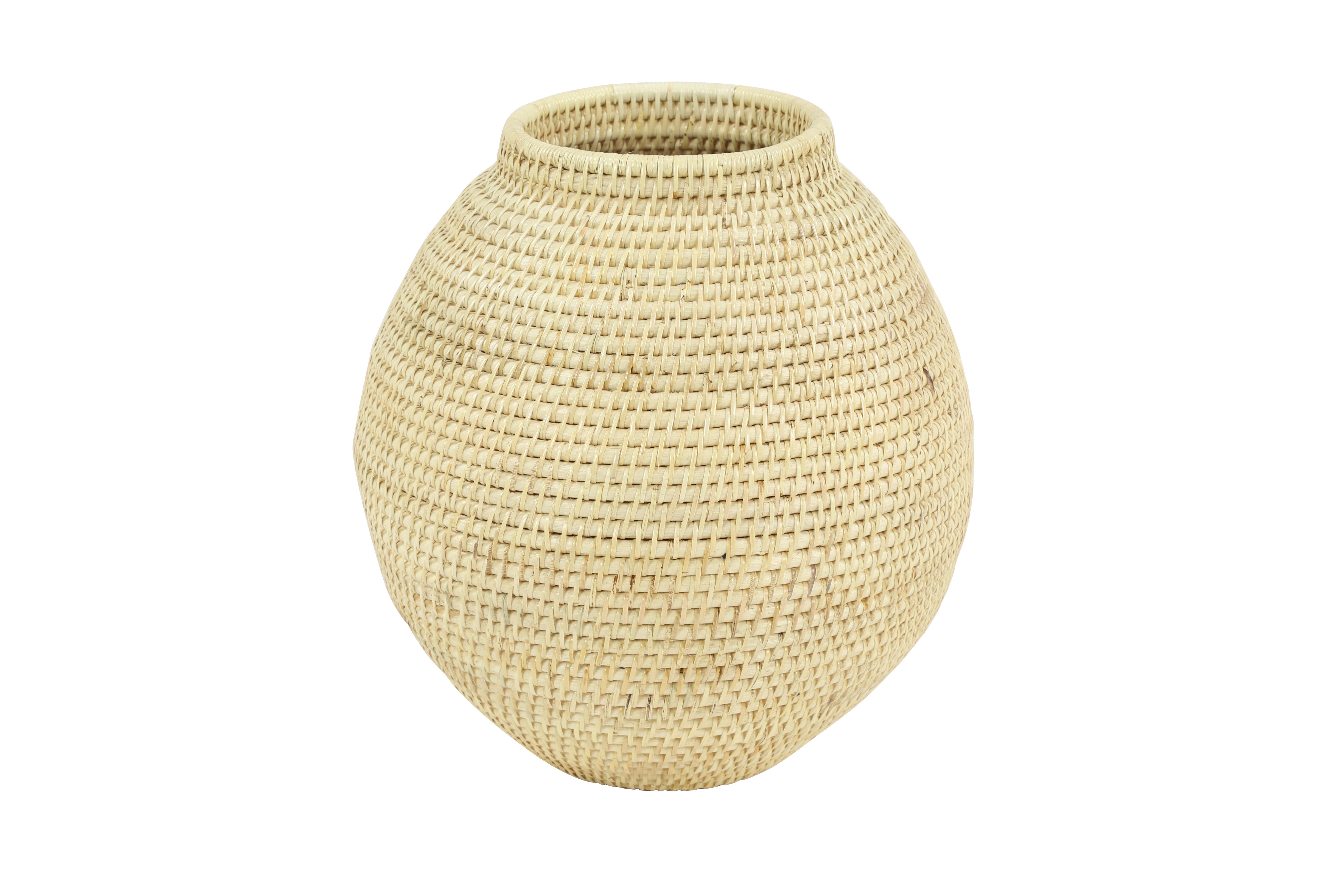 12” x 14” Large Handwoven Natural Beige Bamboo Vase