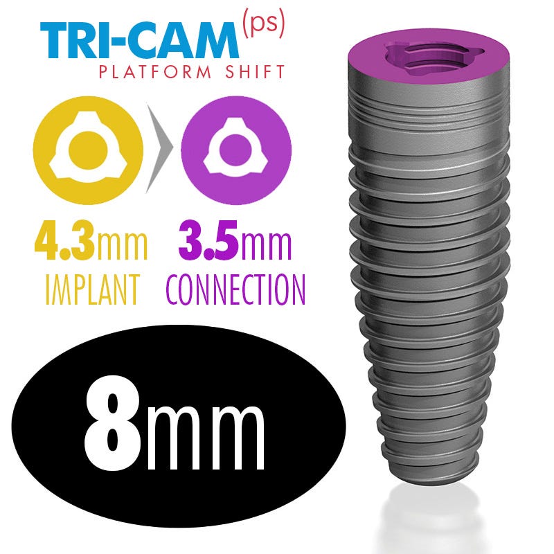 infinity TRI-CAM Platform Shift Implant 4.3 x 8mm, 3.5mm Platform