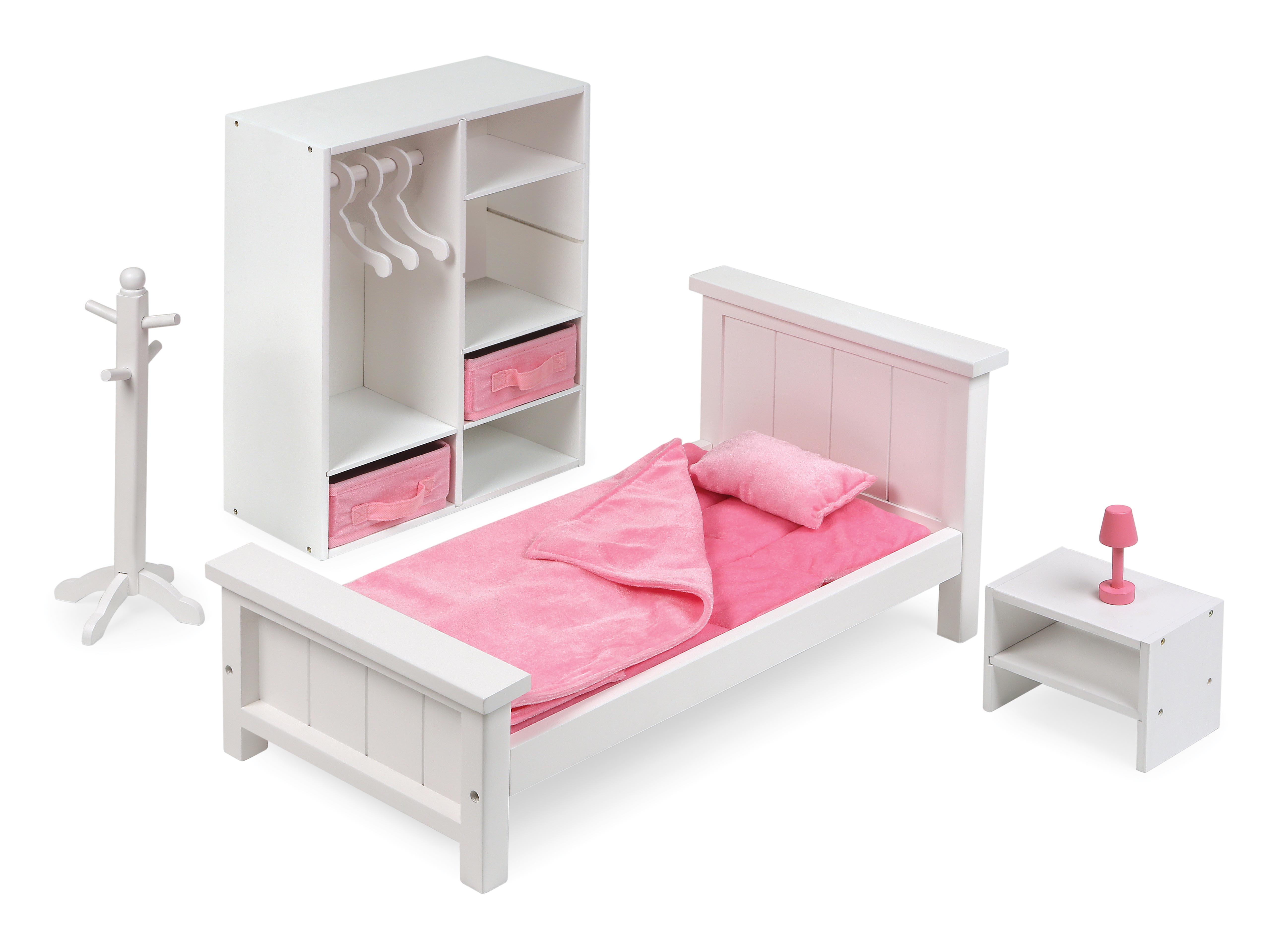 Bedroom Furniture Set for 18 inch Dolls - White/Pink