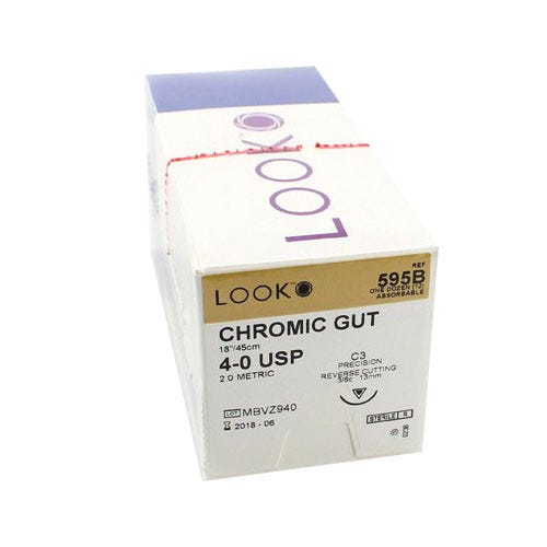 Chromic Gut Sutures, 4-0, C-3, Precision Reverse Cutting, 18" - 12/Box