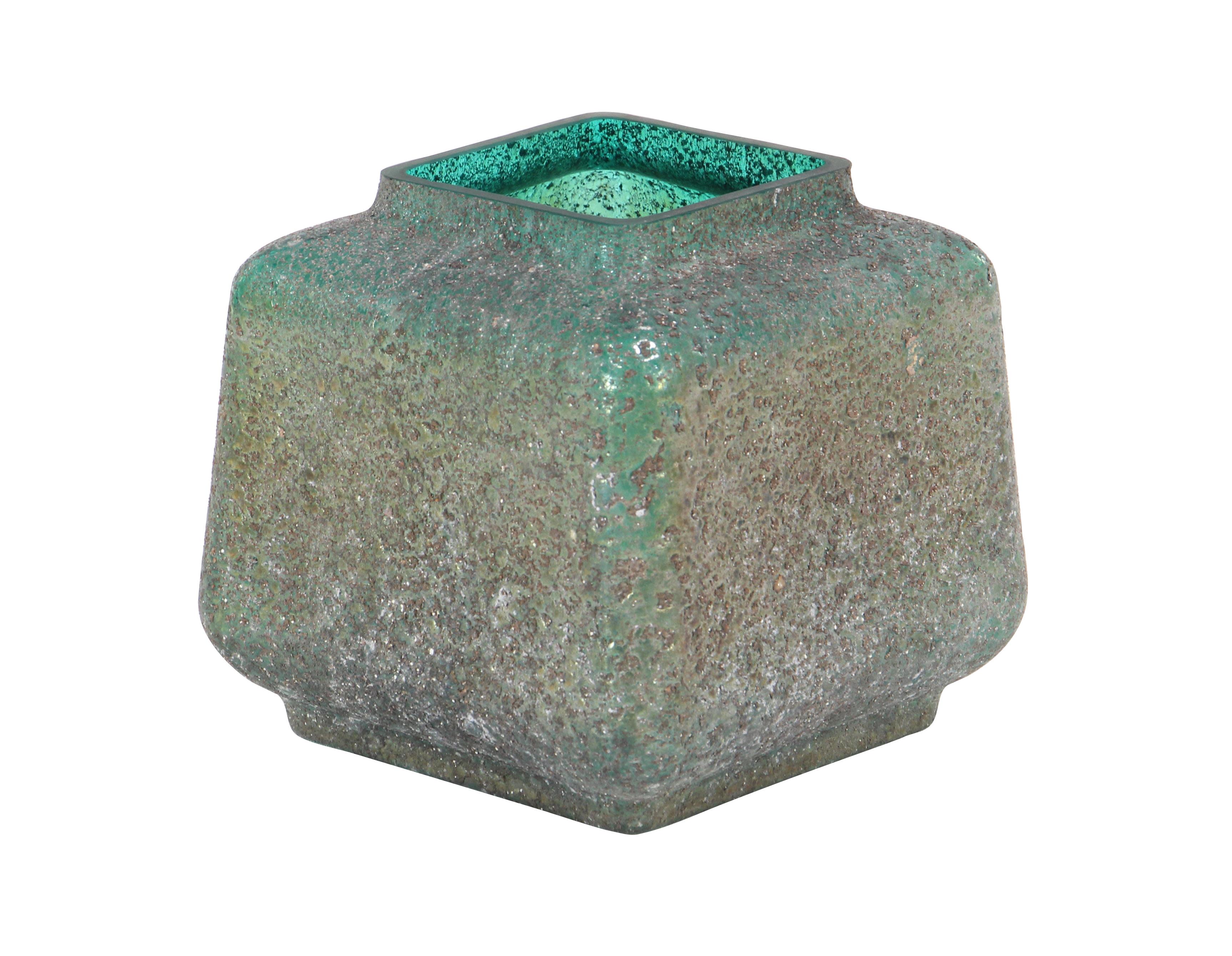 Teal Glass  Vase, 9" x 9" x 10"