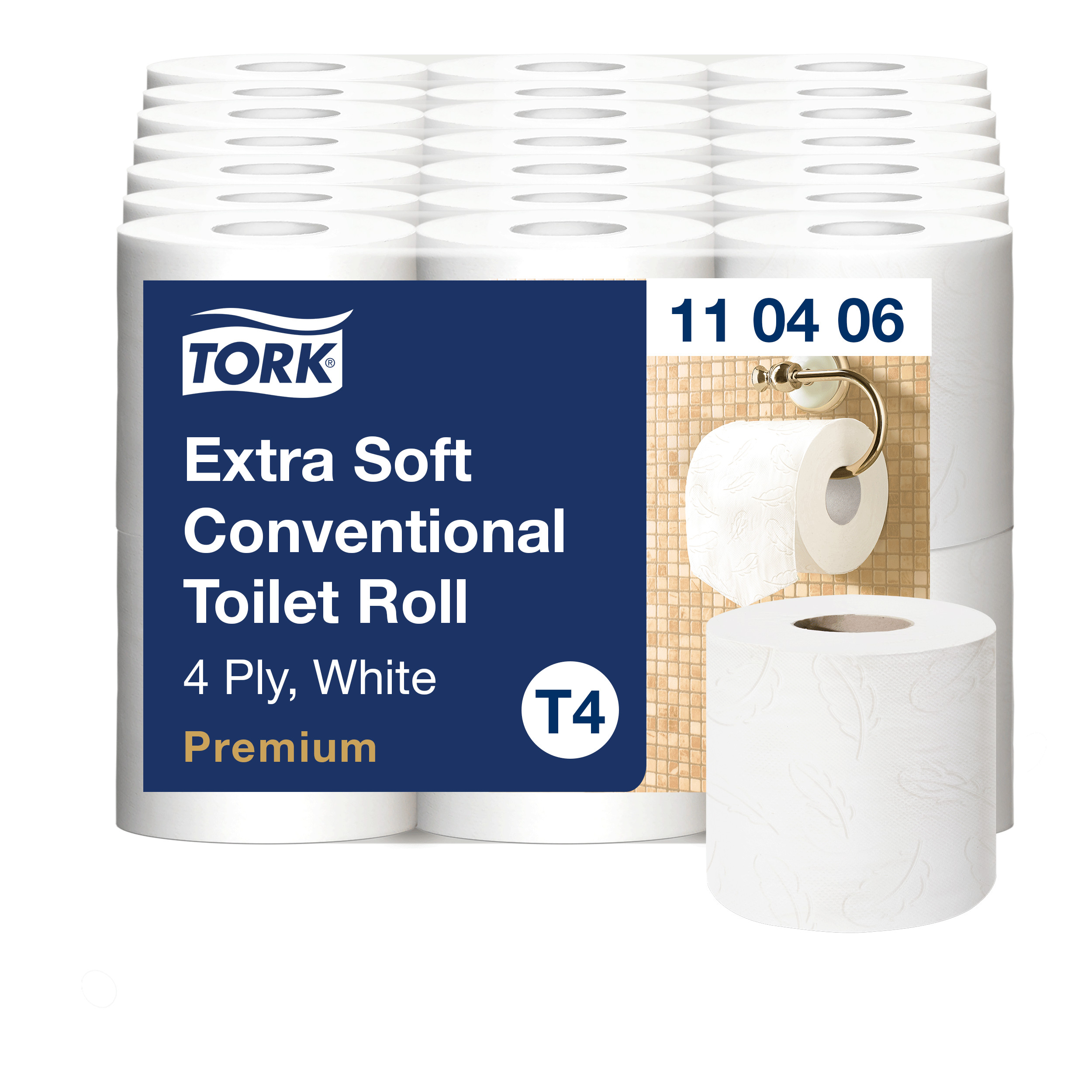 Toiletpapir, Udvendig oprulning, 4 lag, 42 ruller, Tork Premium Extra Soft T4