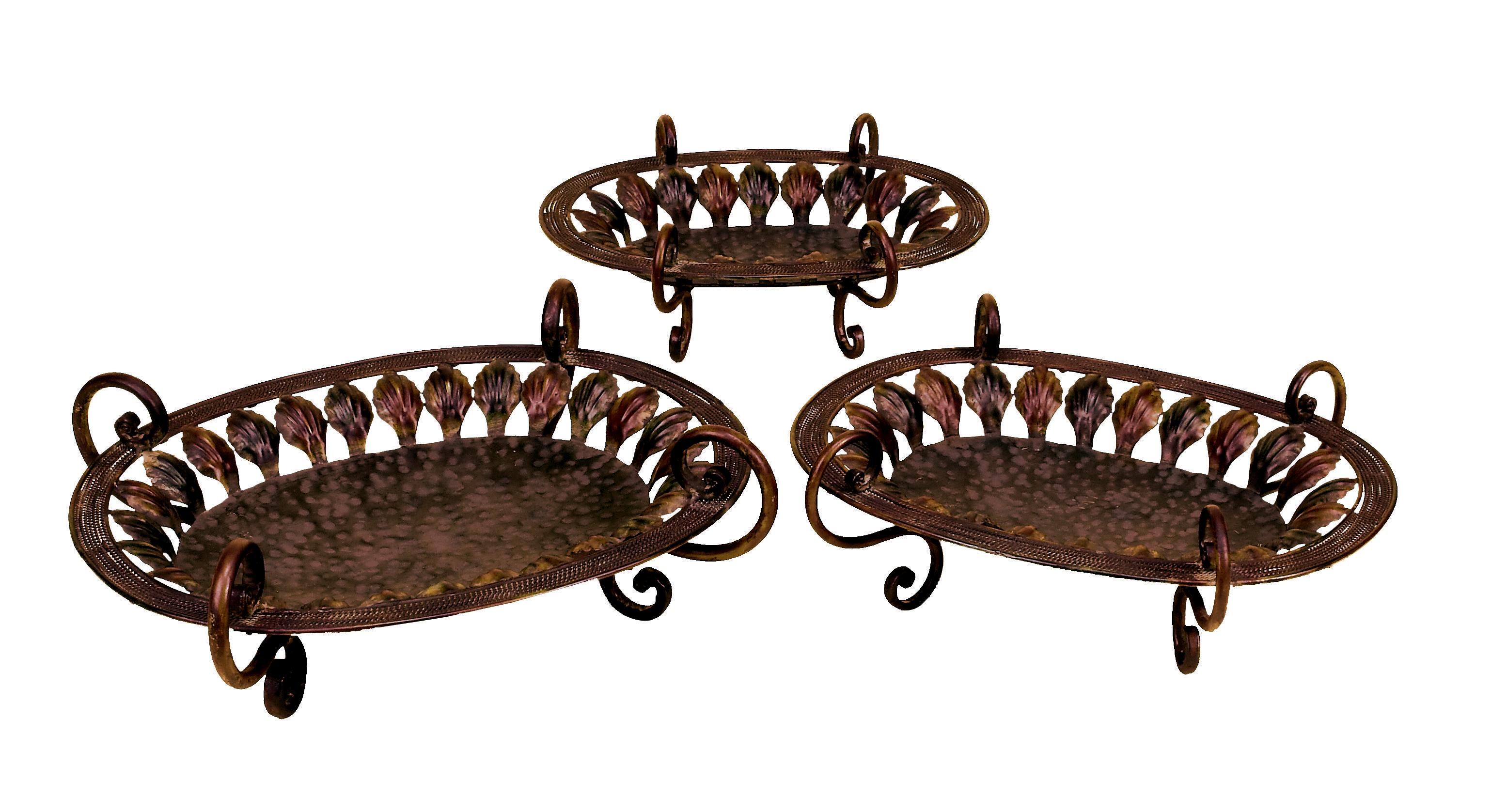 Brown Metal Rustic Tray, Set of 3 7\" x 20\" x 16\"pack 7)