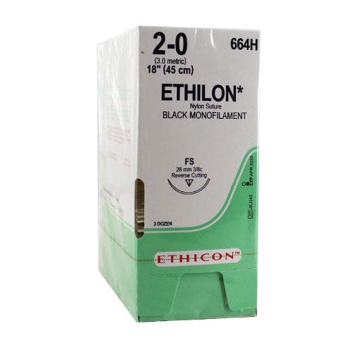 ETHILON® Nylon Black Monofilament Sutures, 2-0, FS, Reverse Cutting, 18" - 36/Box