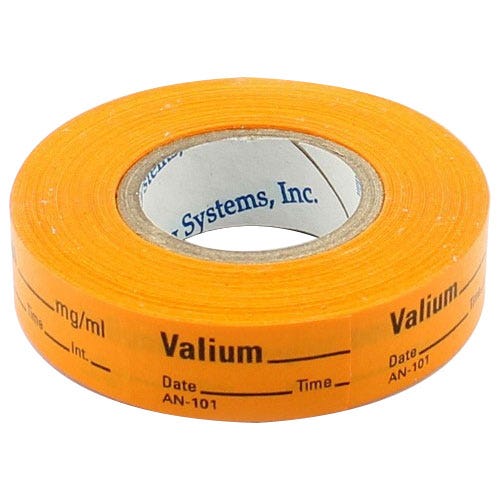 Valium Labels, Orange, Perforated Tape Style - 333/Roll