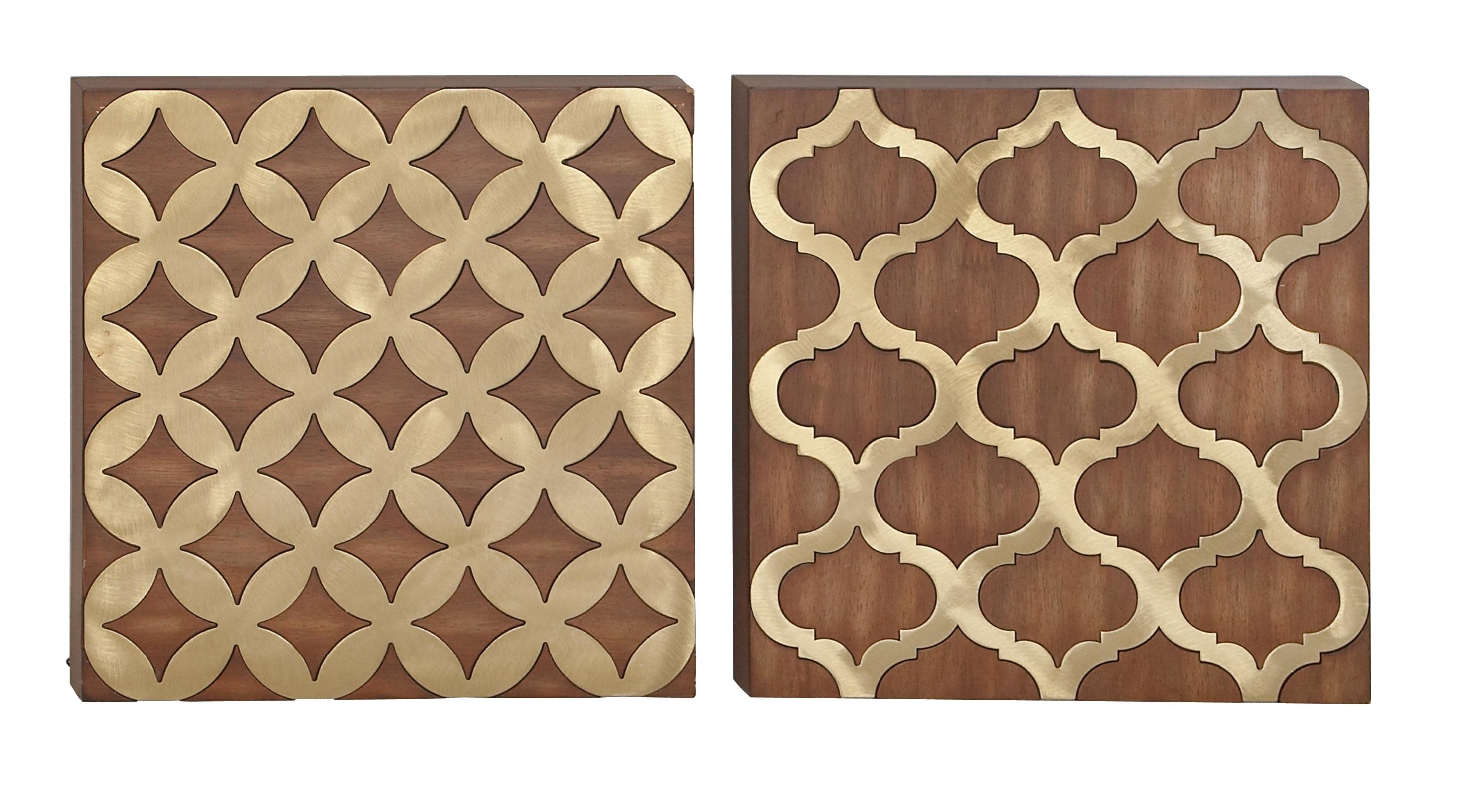 (ONLY 1) Gold Wood Geometric Wall Decor, Set of 2 14\"W, 14\"H
