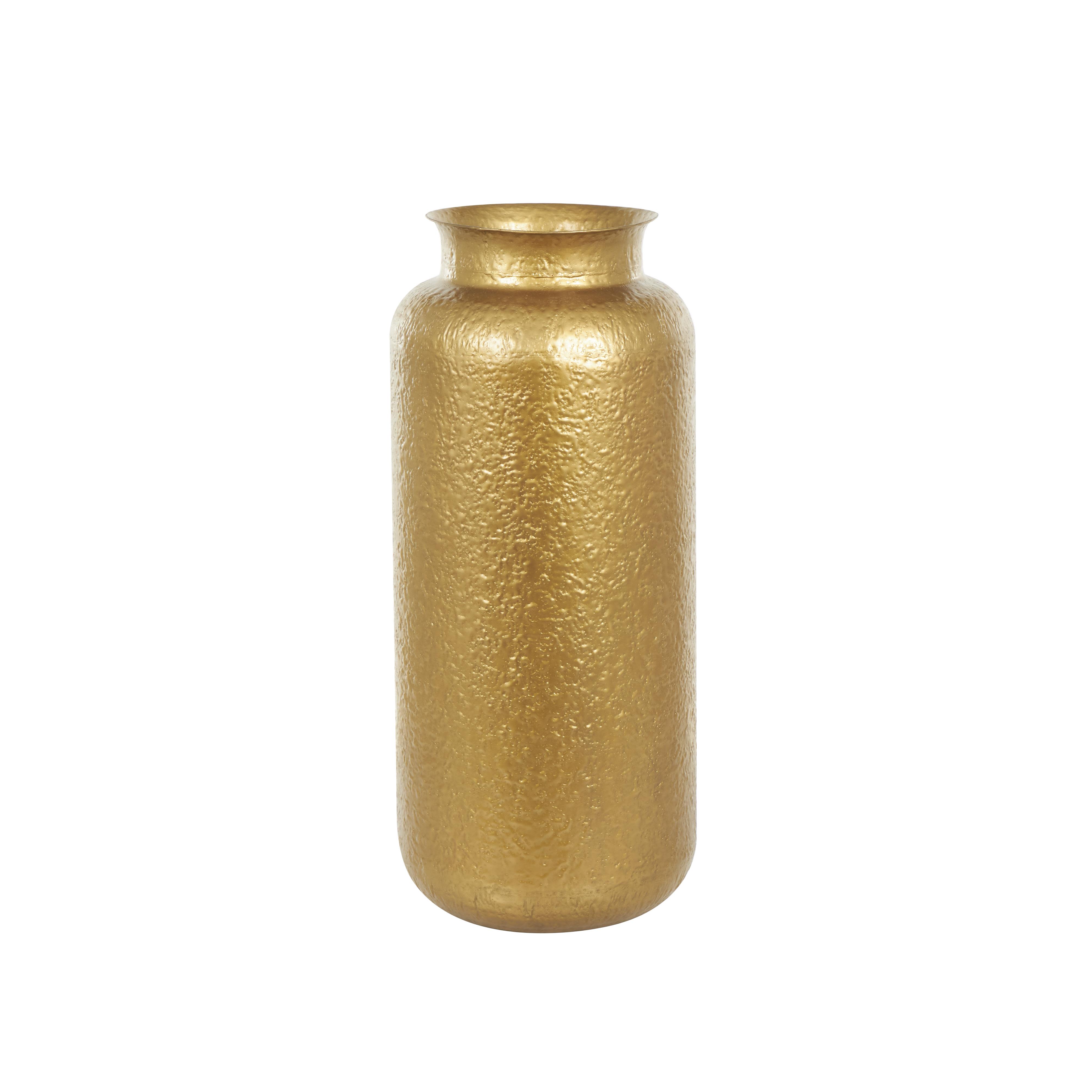 Gold Metal  Tall Textured Hammered Floor Decorative Vase, 16" x 16" x 36"