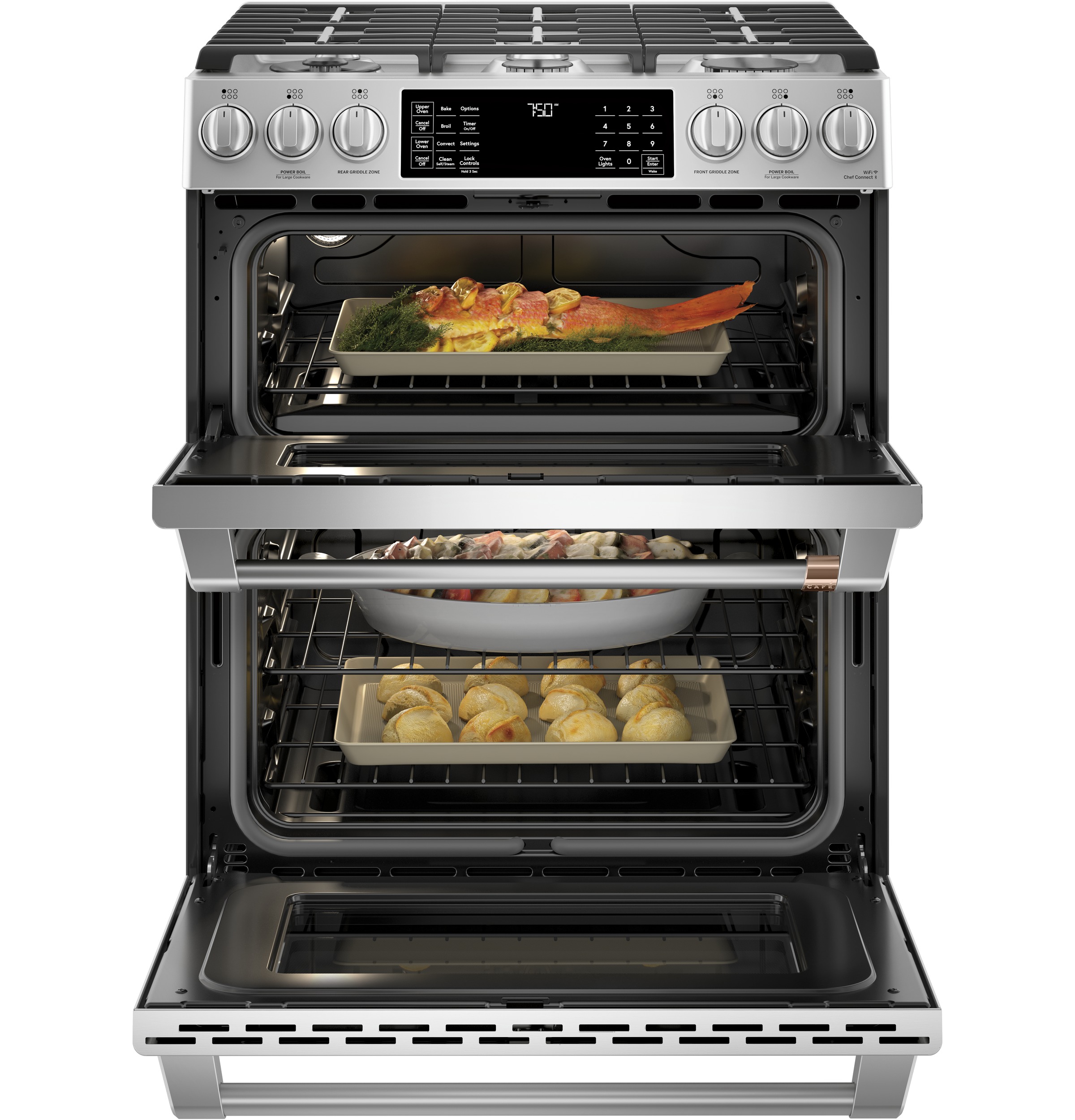 30" S/I — Gas RG — 6 Burners — Slf Cln w/ Stm Cln Opt — Cast Iron Griddle — Dbl Oven — True European Conv — ADA Compliant — Connectable via built-in WiFi view 3