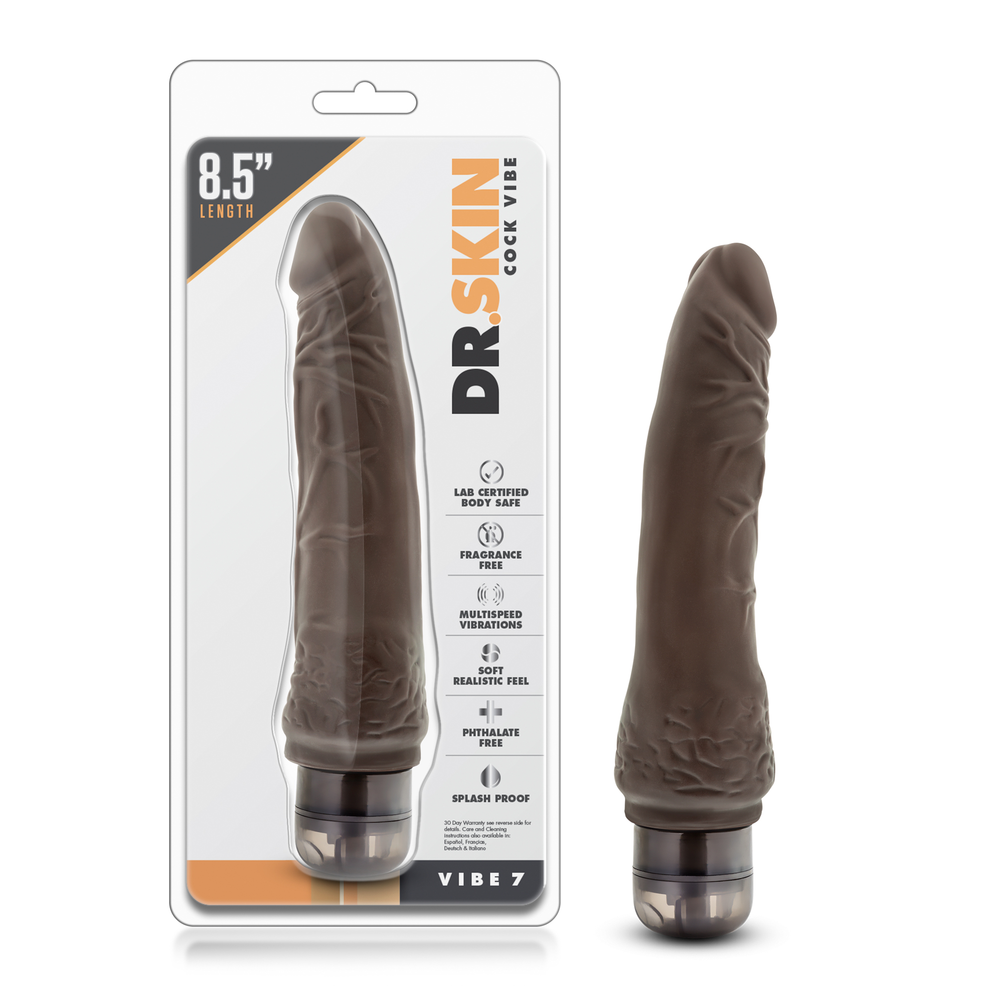 Blush Dr. Skin Cock Vibe 7 Realistic Chocolate 8.5-Inch Long Vibrating Dildo