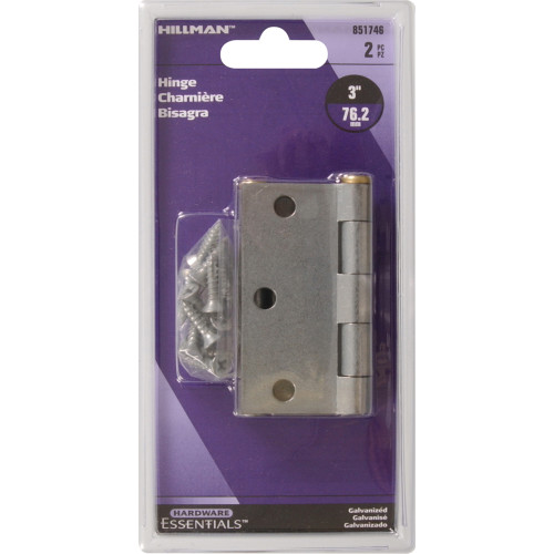Hardware Essentials General Purpose Hinge with Fixed Pin Galvanized (3") 2 Pack