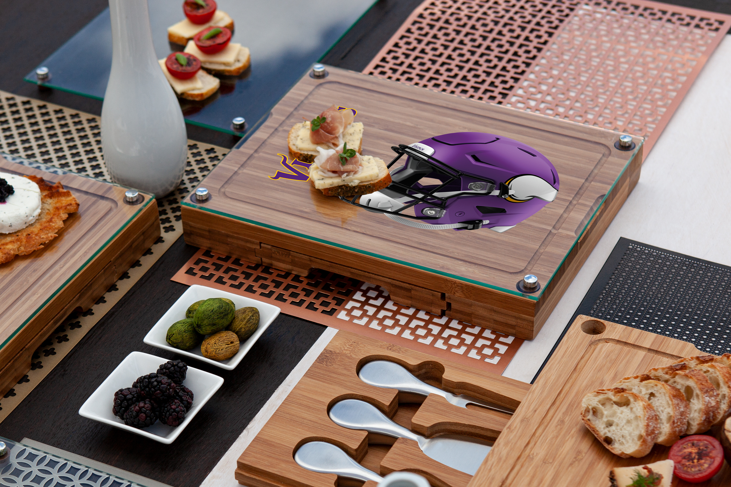 Minnesota Vikings - Concerto Glass Top Cheese Cutting Board & Tools Set