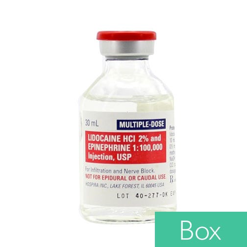 Lidocaine HCl 2% w/Epinephrine 1:100,000 30ml Multiple Dose Vial - 25/Box