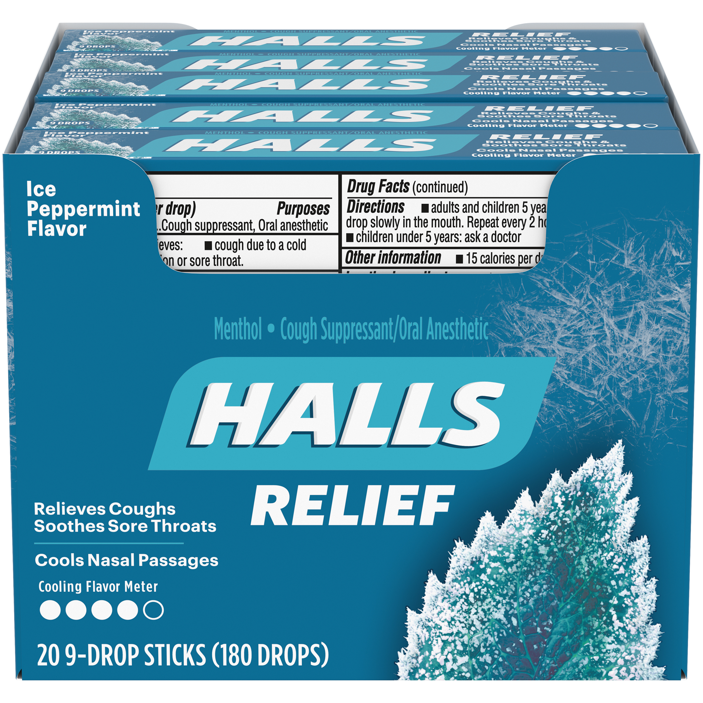 HALLS Ice Peppermint Cough Drops Stick 9PCS 24x20
