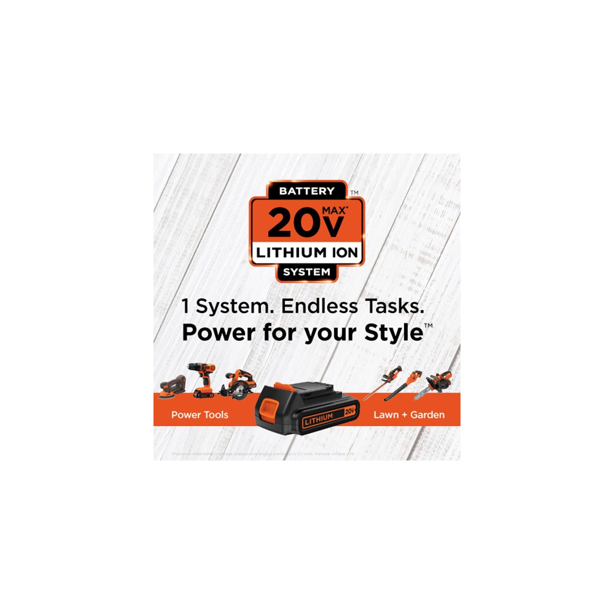 BLACK and DECKER 20 volt lithium battery system message saying 