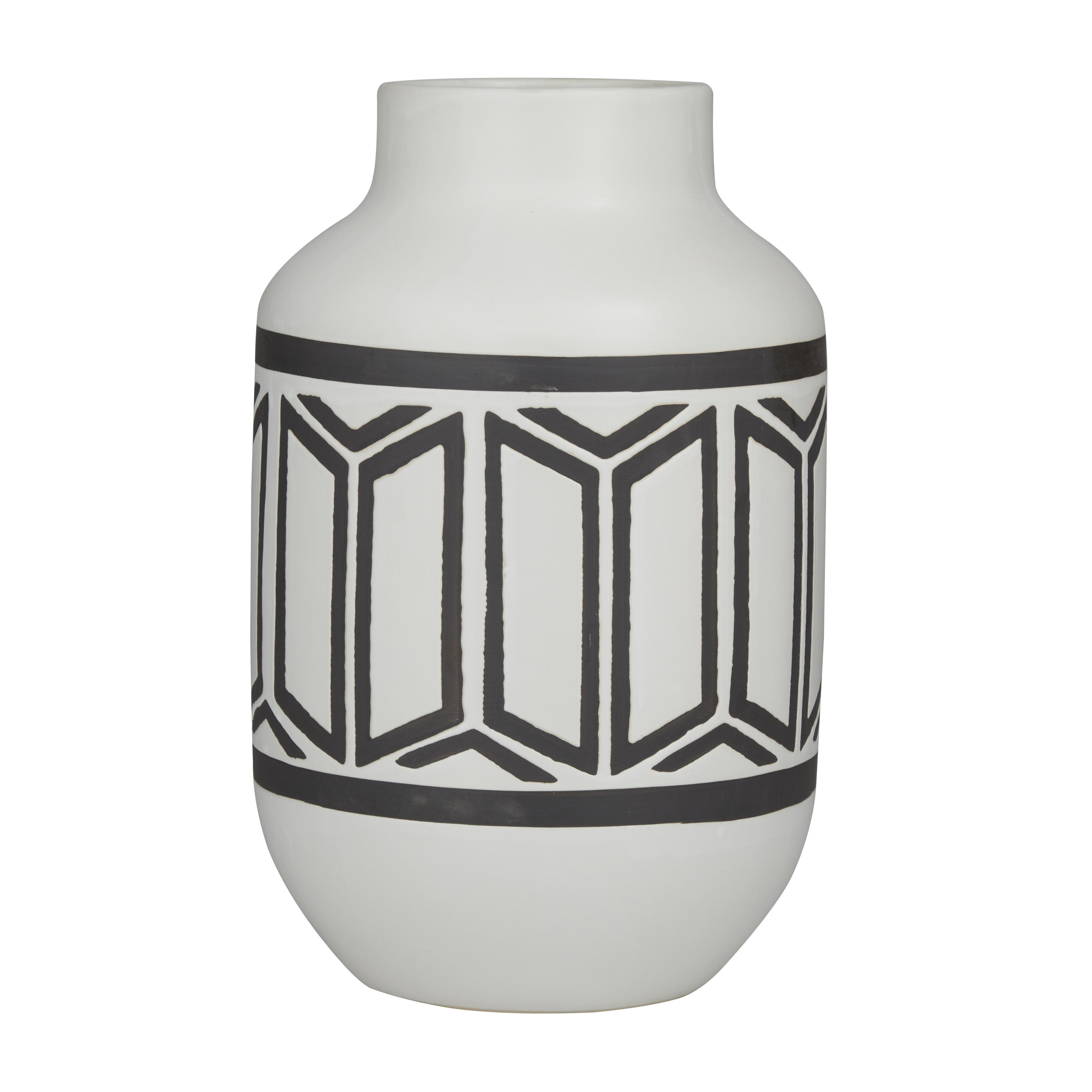 4PCS The Novogratz White Porcelain Ceramic Tribal Decorative Vase, 7\" x 7\" x 12\"