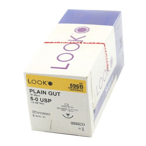 Plain Gut Suture, 5-0, C-3, Precision Reverse Cutting, 18" - 12/Box