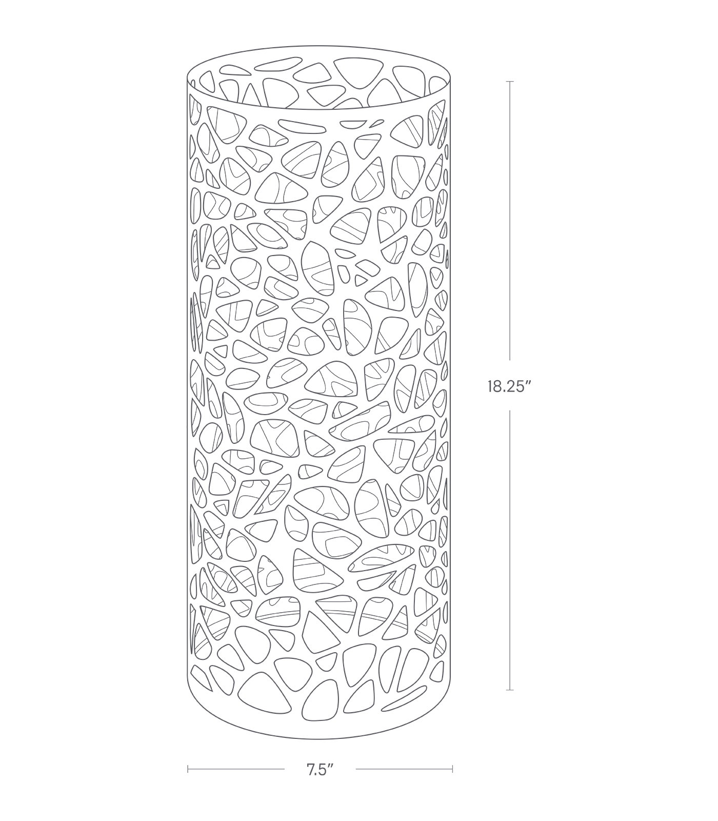 Dimension image for Umbrella Stand showing height of 18.25" and width of 7.5",