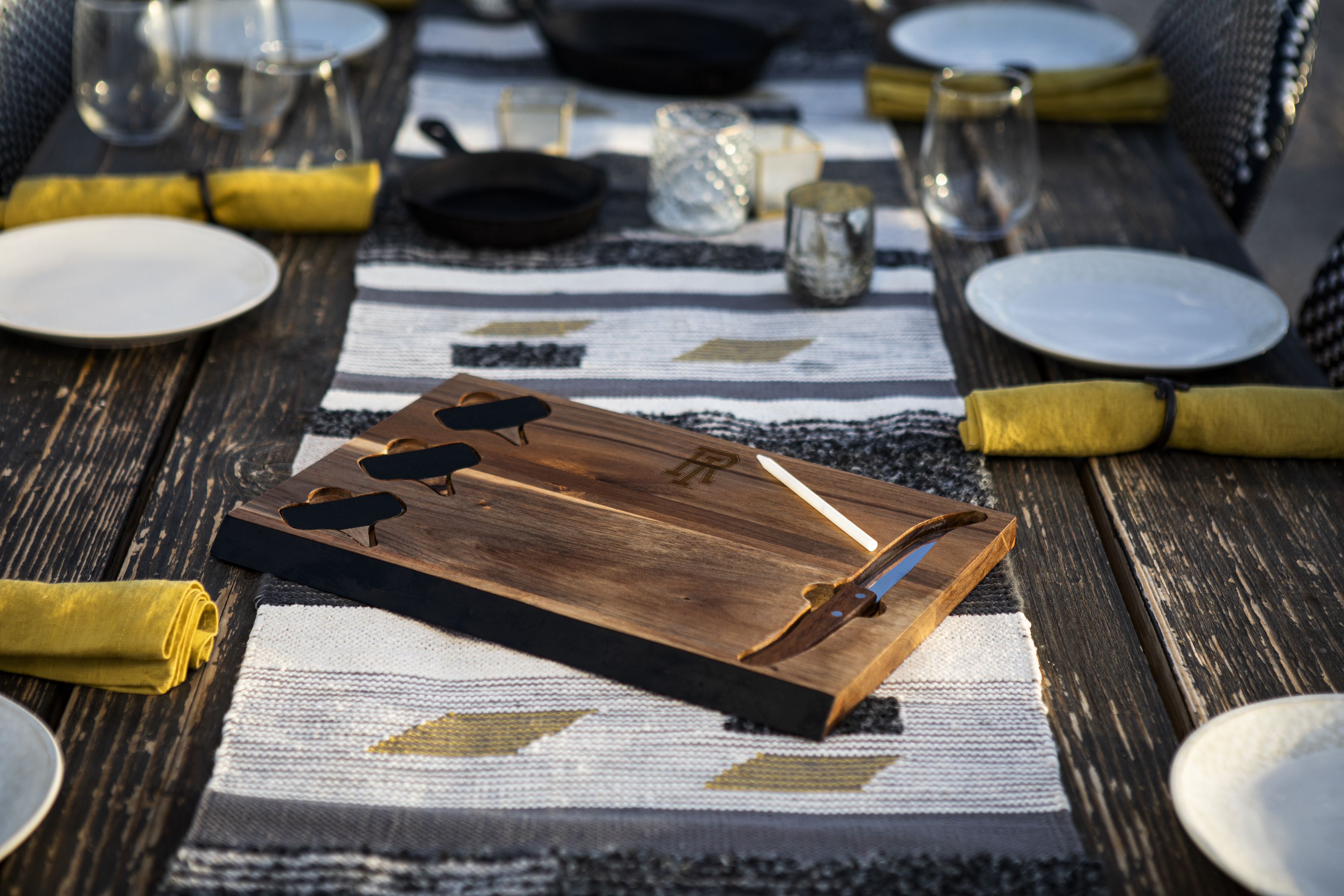 Rhode Island Rams - Delio Acacia Cheese Cutting Board & Tools Set