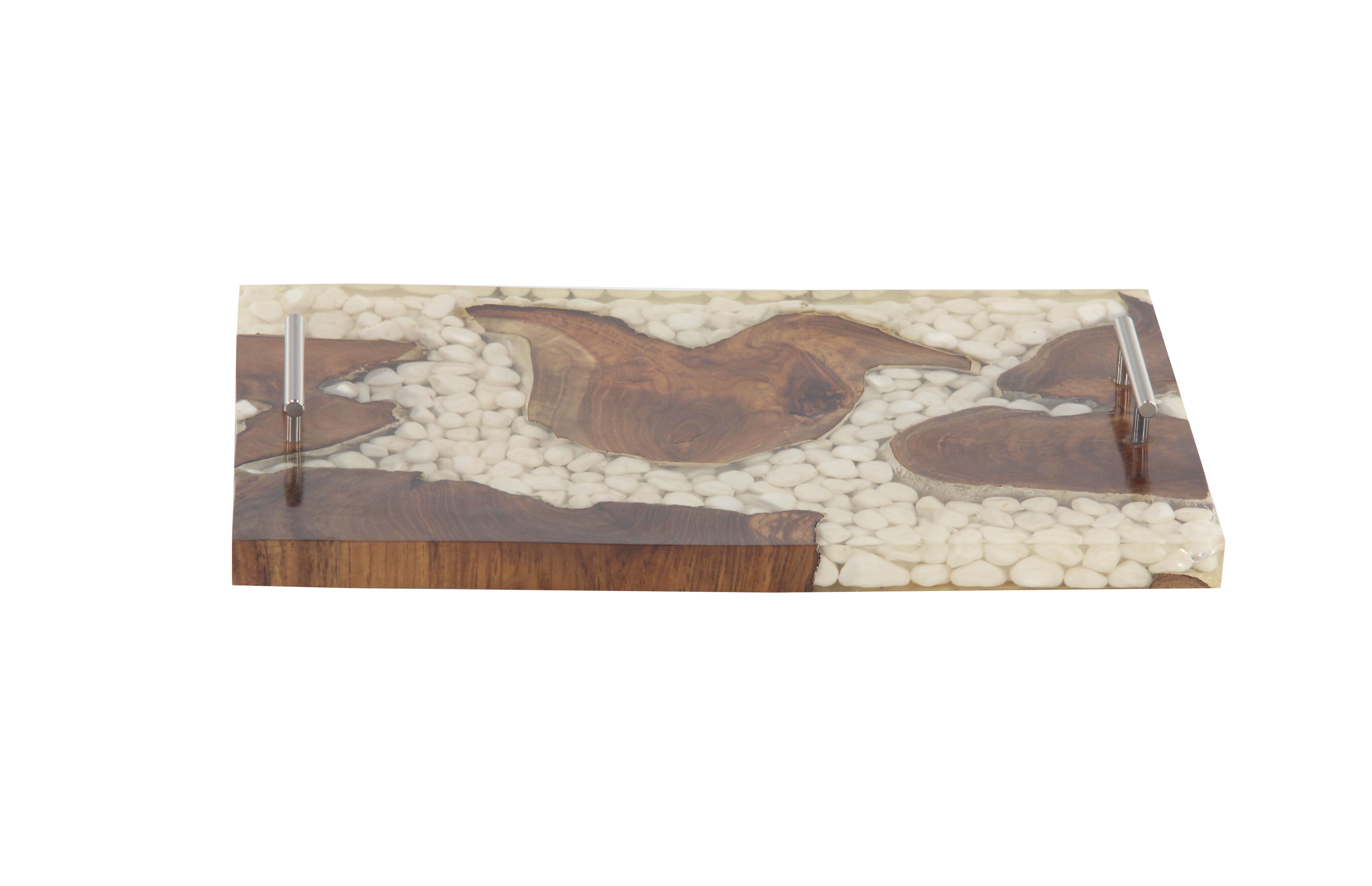 (Case of 4)Brown Teak Wood  Tray, 19\" x 11\" x 3\"