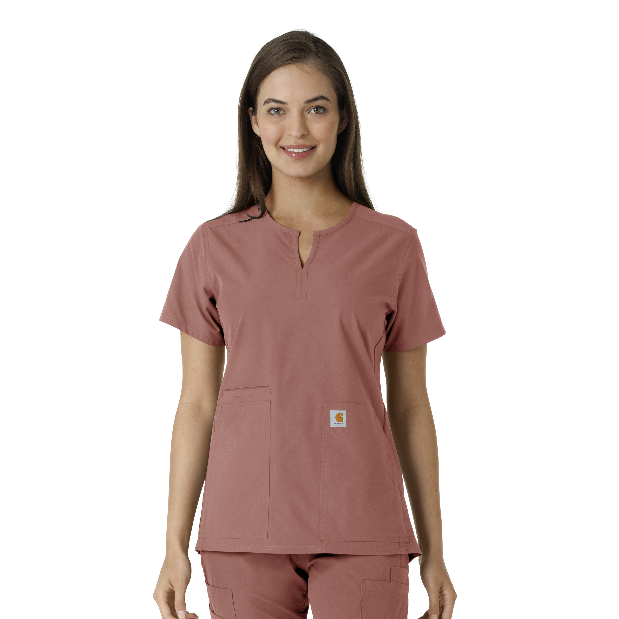 Force Essentials Women&#39;s Notch Neck Tunic Knit Panel Scrub Top-Carhartt