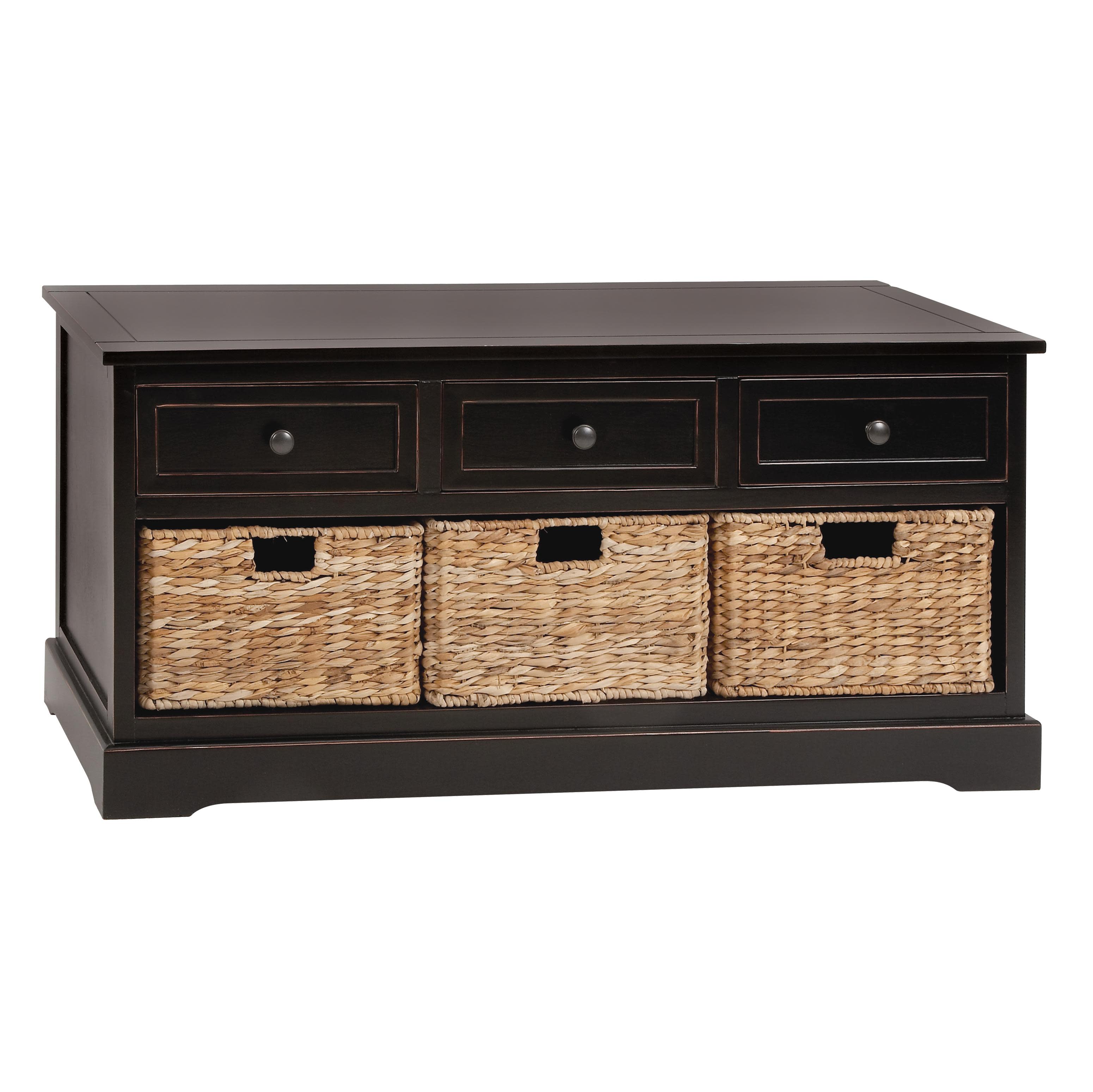 Dark Brown Wood  3 Basket and 3 Drawer Storage Unit, 42" x 16" x 20"