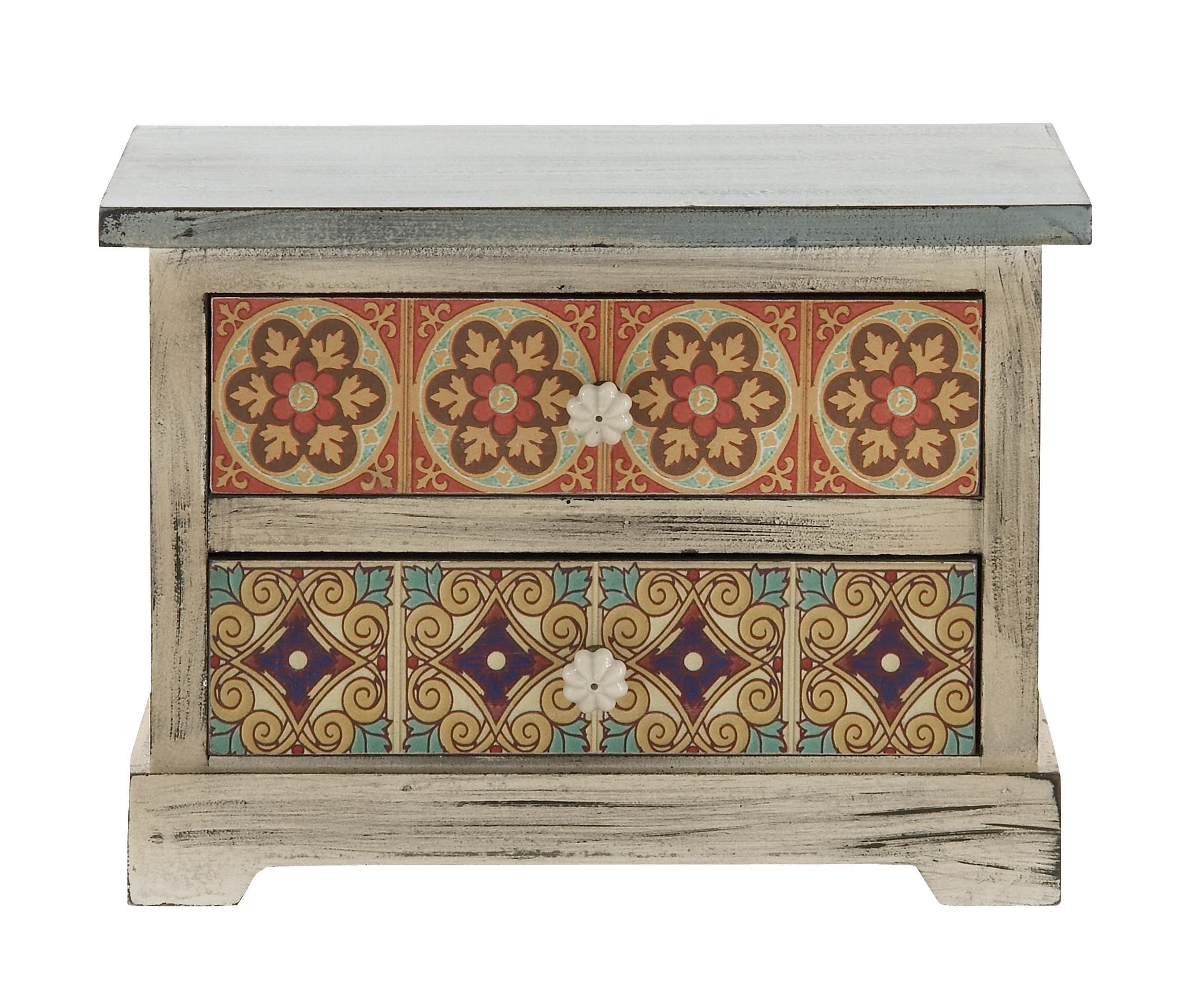 Multi Colored Wooden  Jewelry Box, 14" x 6" x 10"