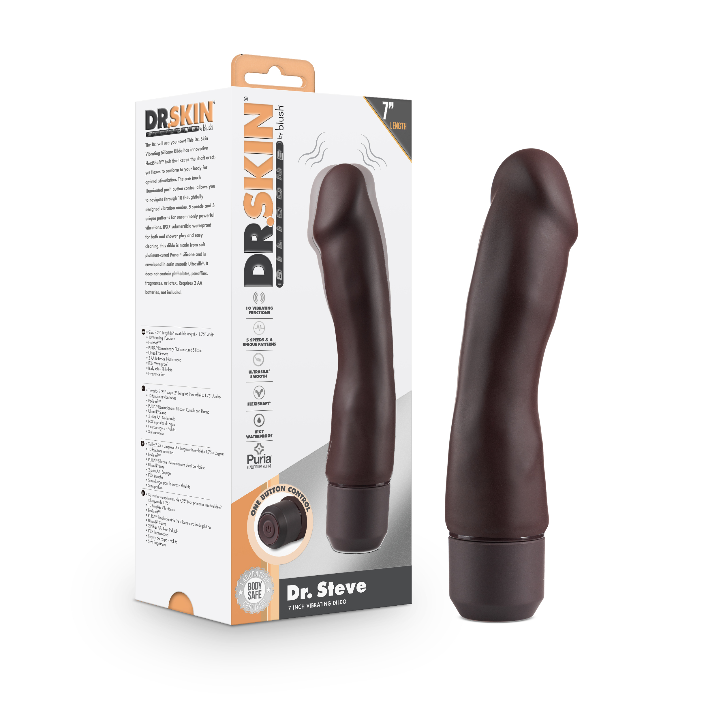 Blush Dr. Skin Silicone Brown 7.75-Inch Long Vibrating Dildo