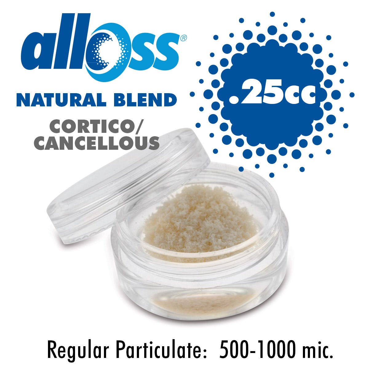 alloOss® Natural Blend Mineralized Cortico/Cancellous Particulate 500-1000um (.25cc)
