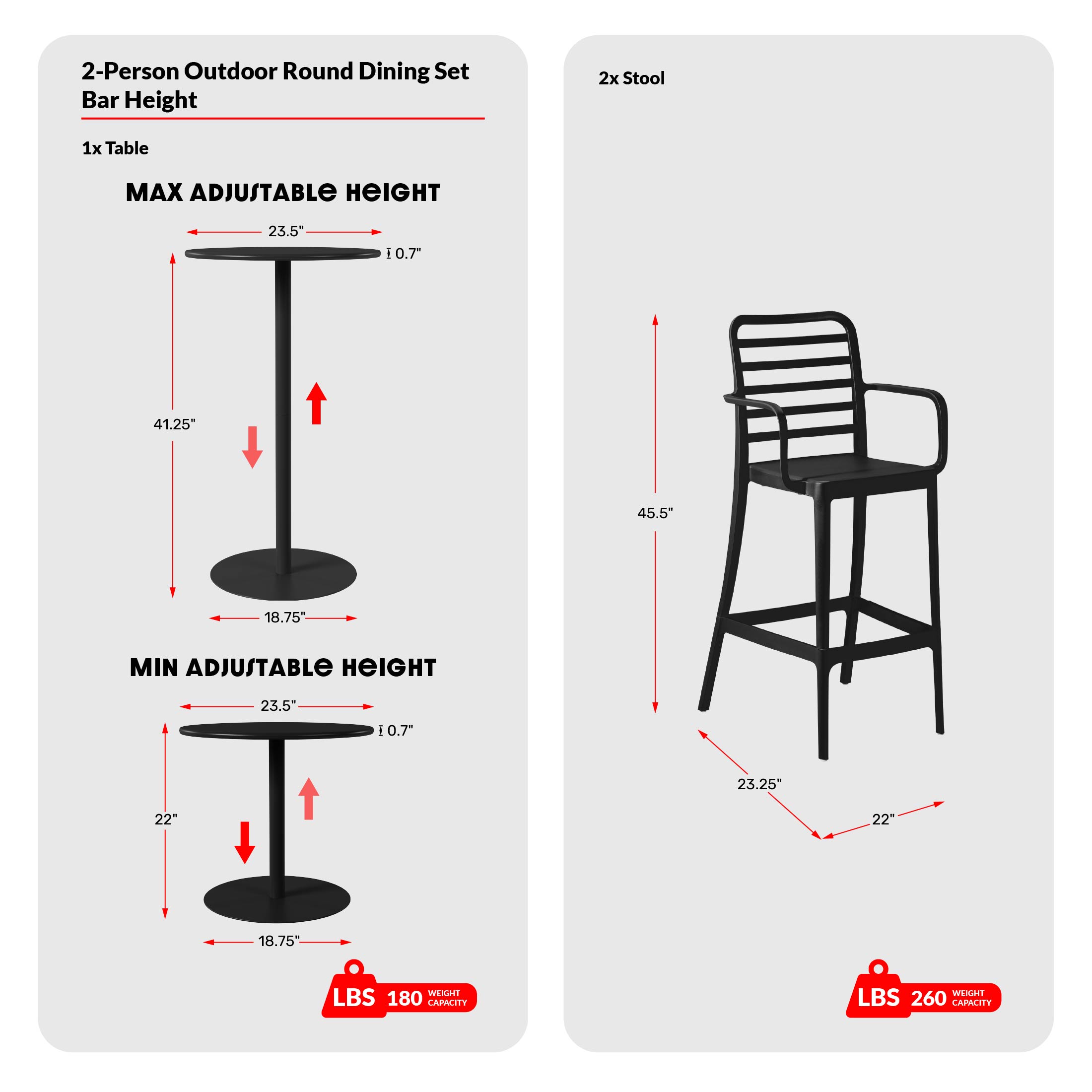 2-Person Adjustable Round Bar Table with Stackable Bar Stools Dining SetCOS Spec Image