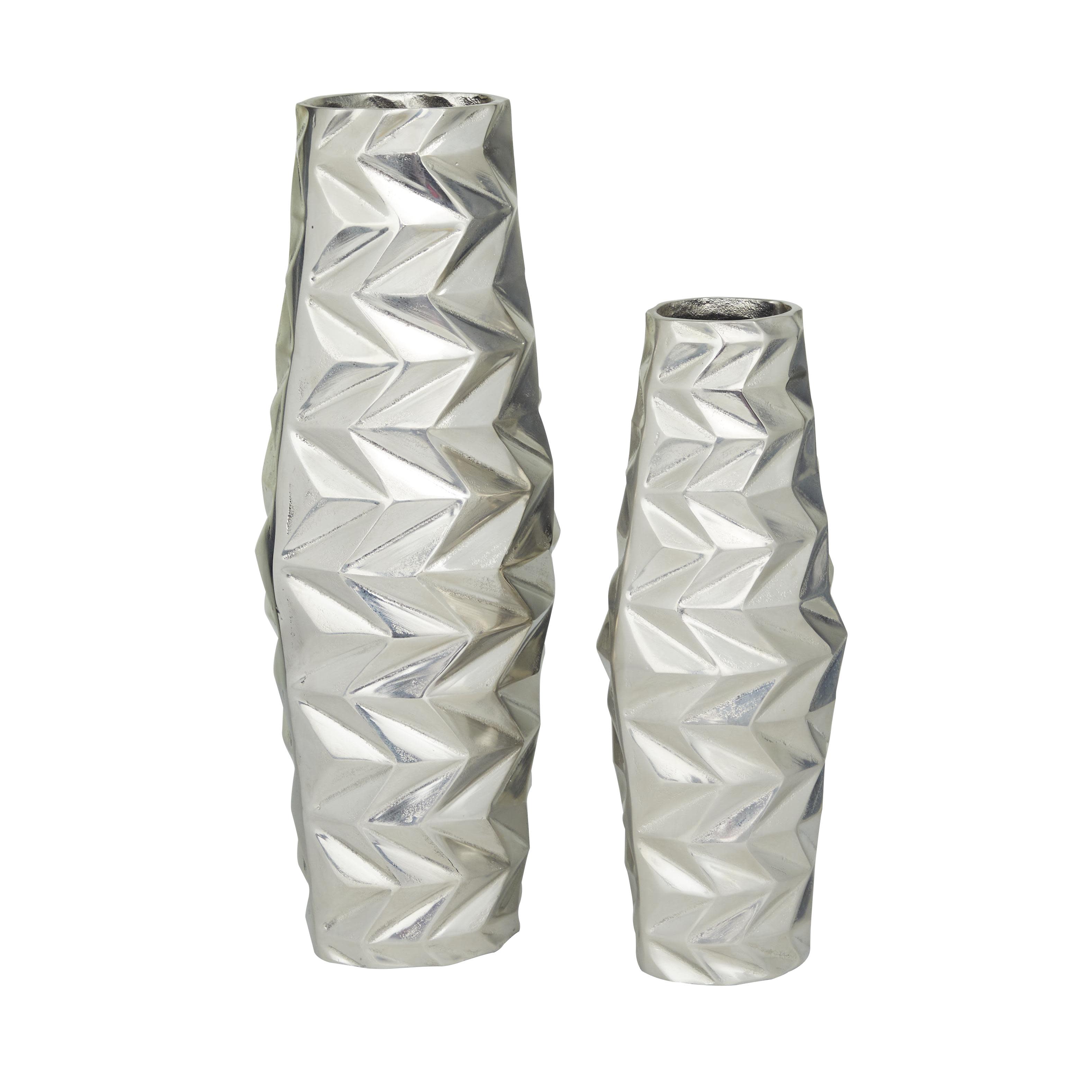 Silver Aluminum Metal Geometric Decorative Vase, Set of 2 20", 15"H