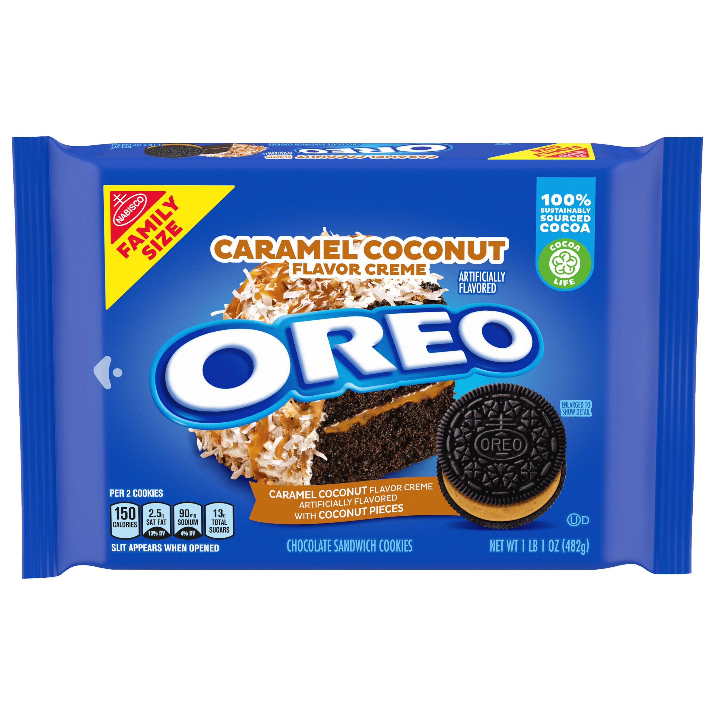 OREO Caramel Coconut Flavored Creme Chocolate Sandwich Cookies, Family Size, 17 oz-thumbnail-0