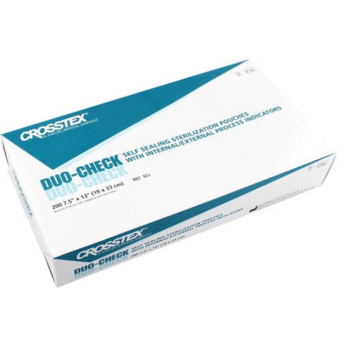 Duo-Check® Sterilization Pouches, Self-Sealing, 7.5" x 13", Blue Tinted Film - 200/Box