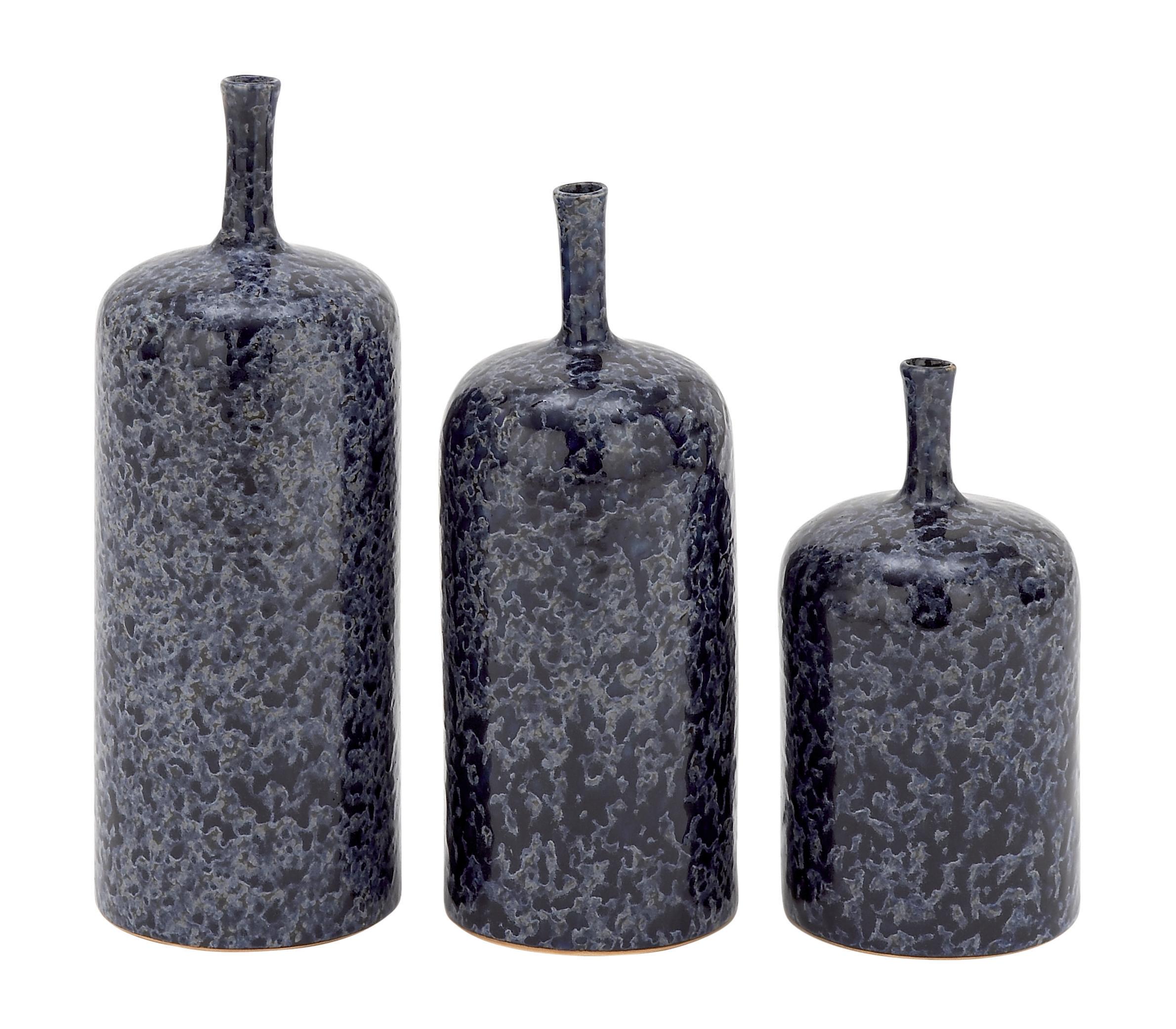 Black Porcelain Ceramic  Vase, Set of 3 10", 12", 14"H