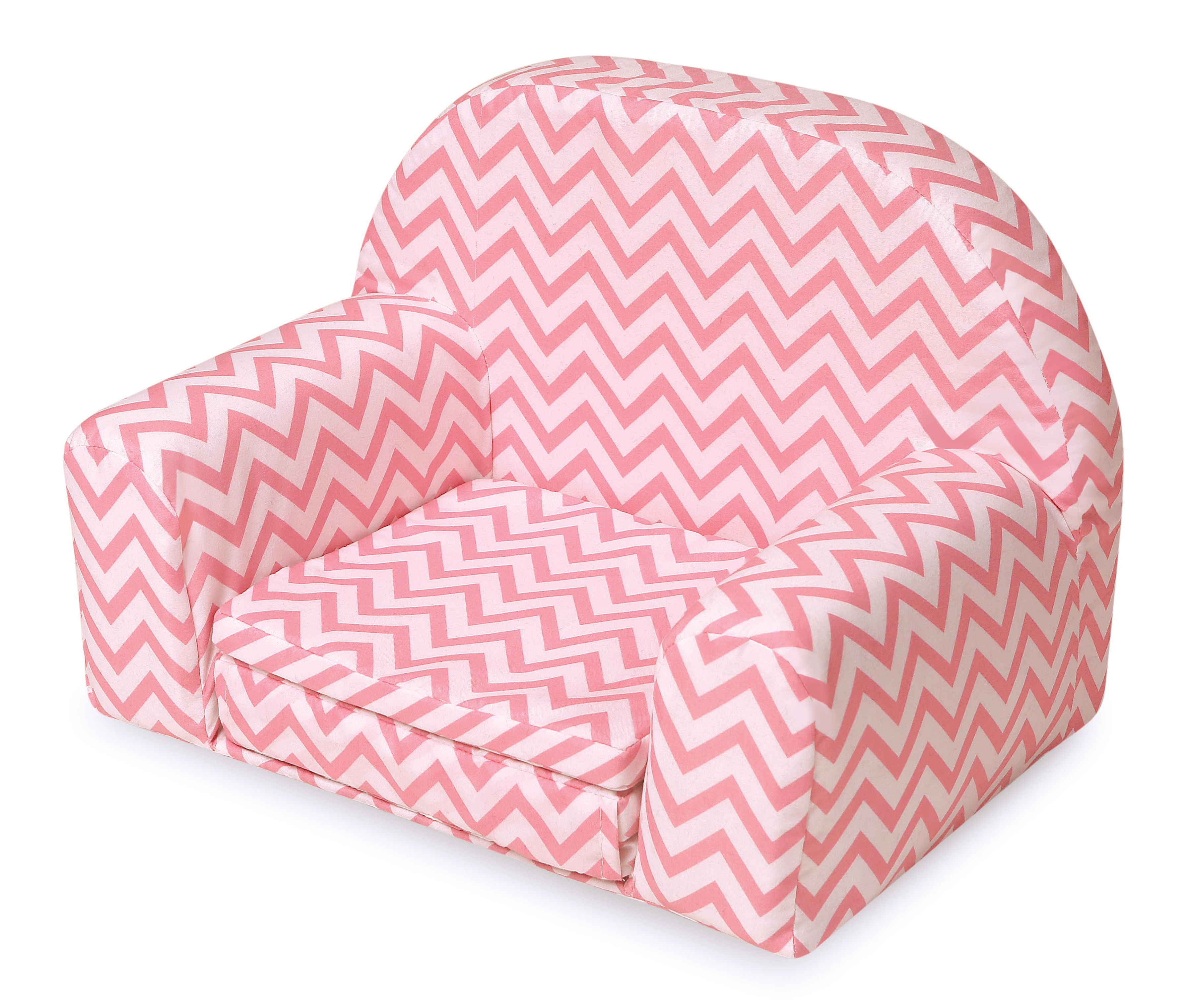 Upholstered Doll Chair with Foldout Bed - Pink Chevron