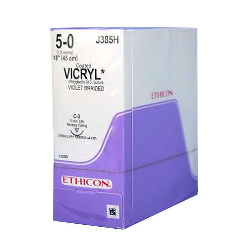 VICRYL® Violet Braided & Coated Suture, 5-0, C-3, Reverse Cutting, 18" - 36/Box