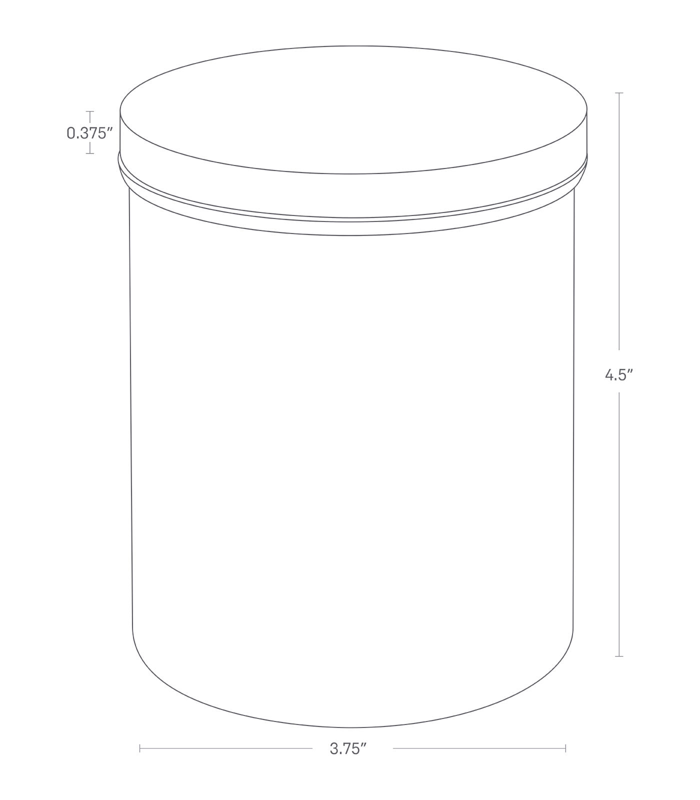 Dimension image for Ceramic Canisters showing cotainer height of 4.5" and width of 3.75" and 0.375" for the lid height.