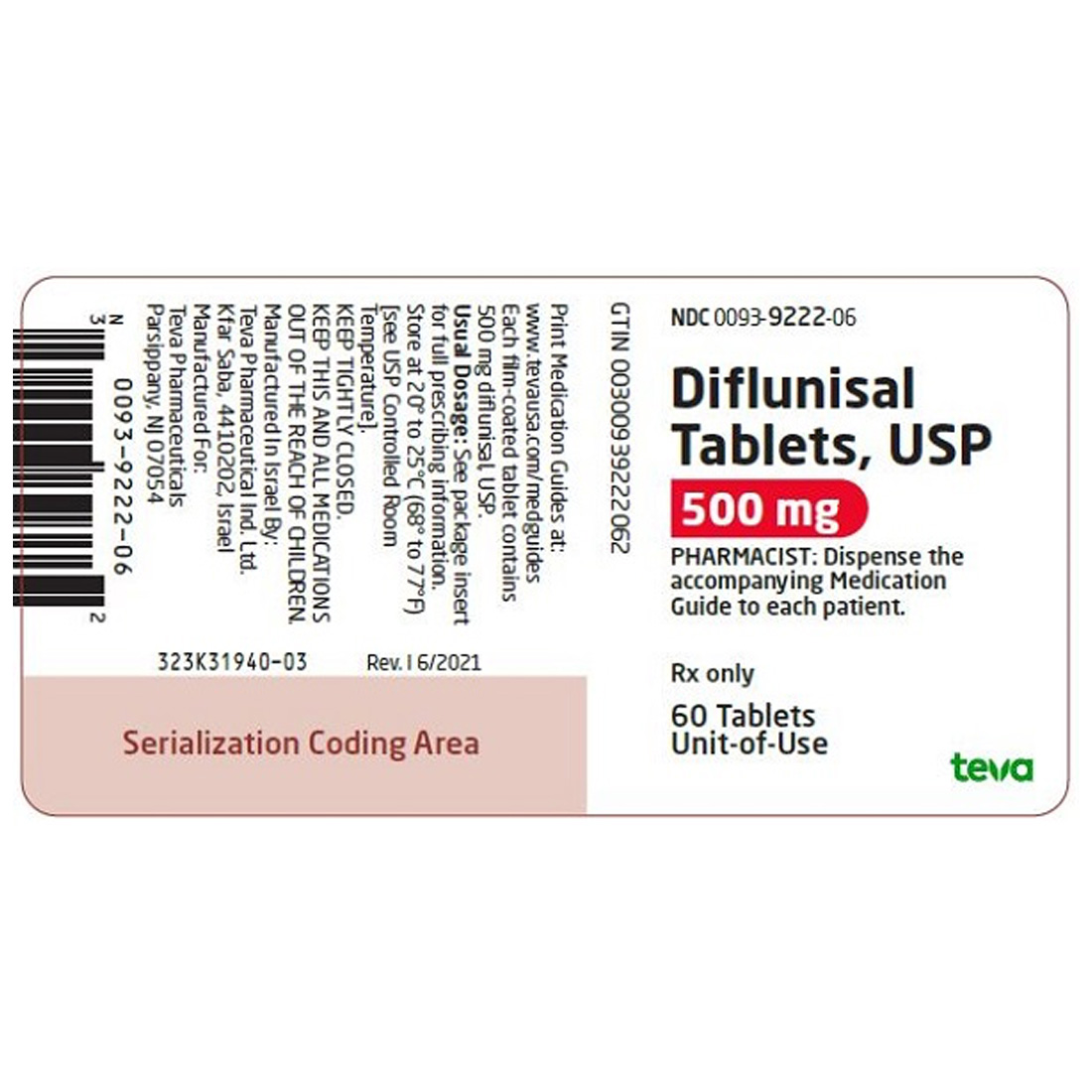 Diflunisal 500mg Tablets - 60/Bottle