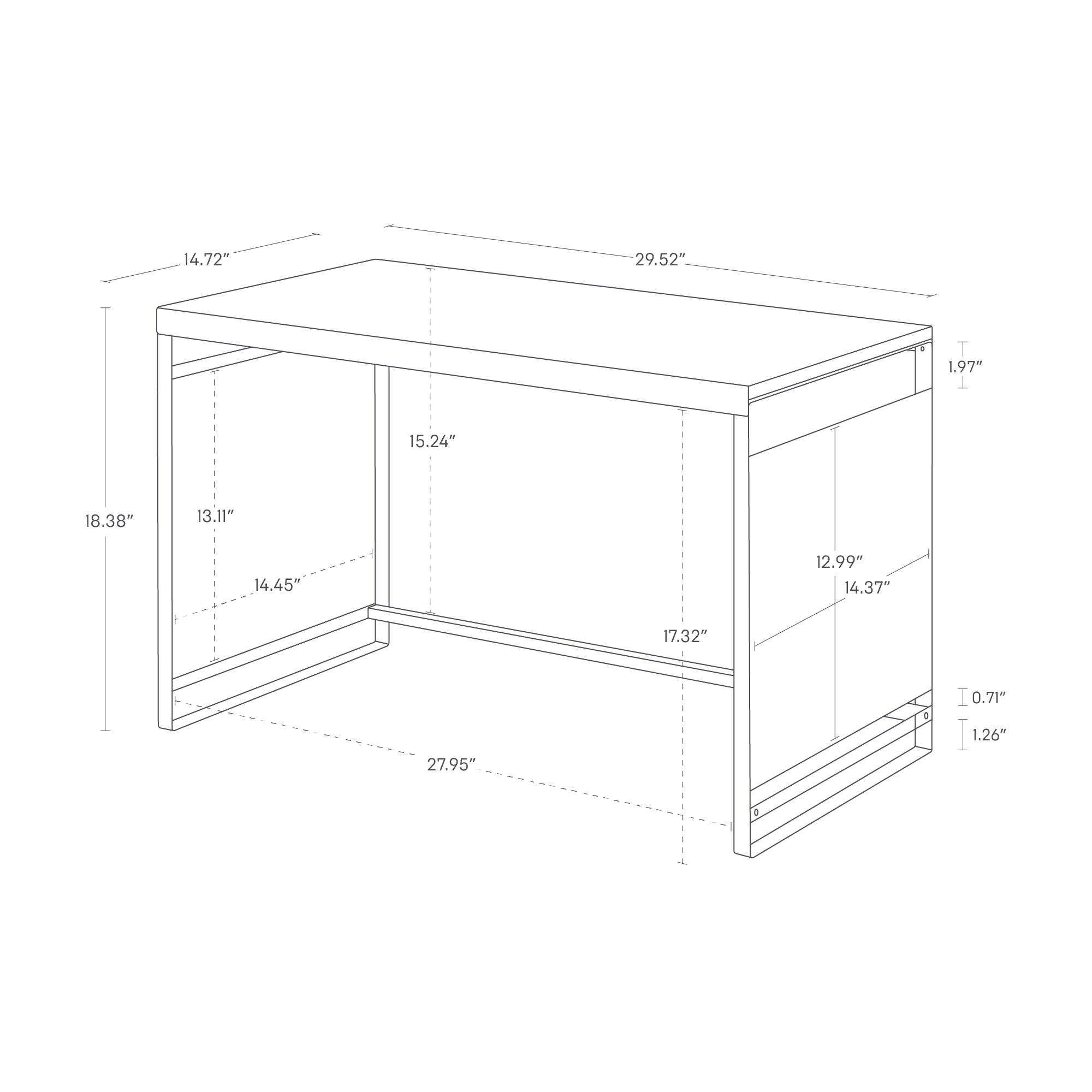 A dimensions image of the appliance rack featuring the dimensions L 14.72 x W 29.53 x H 18.39 inches.