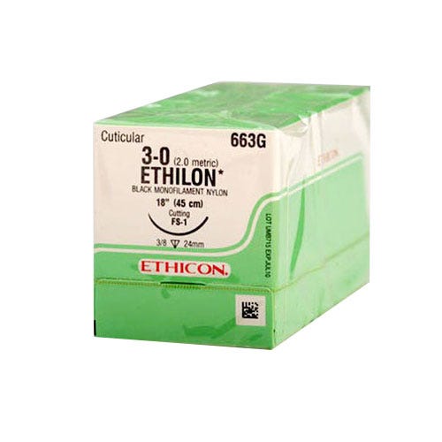 ETHILON® Nylon Black Monofilament Suture, 3-0, FS-1, Reverse Cutting, 18" - 12/Box