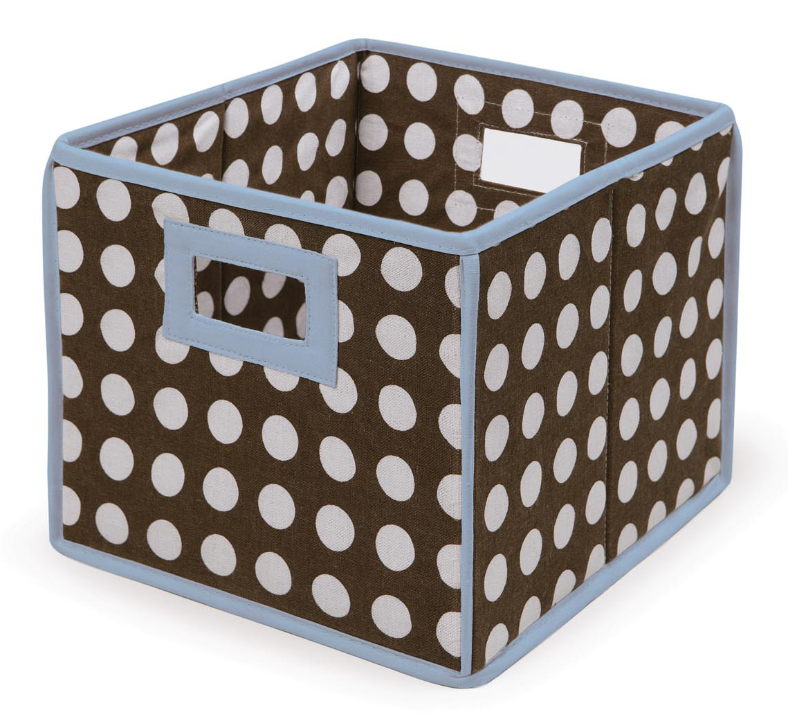 Folding Basket/Storage Cube - Blue Trim/Brown Polka Dot