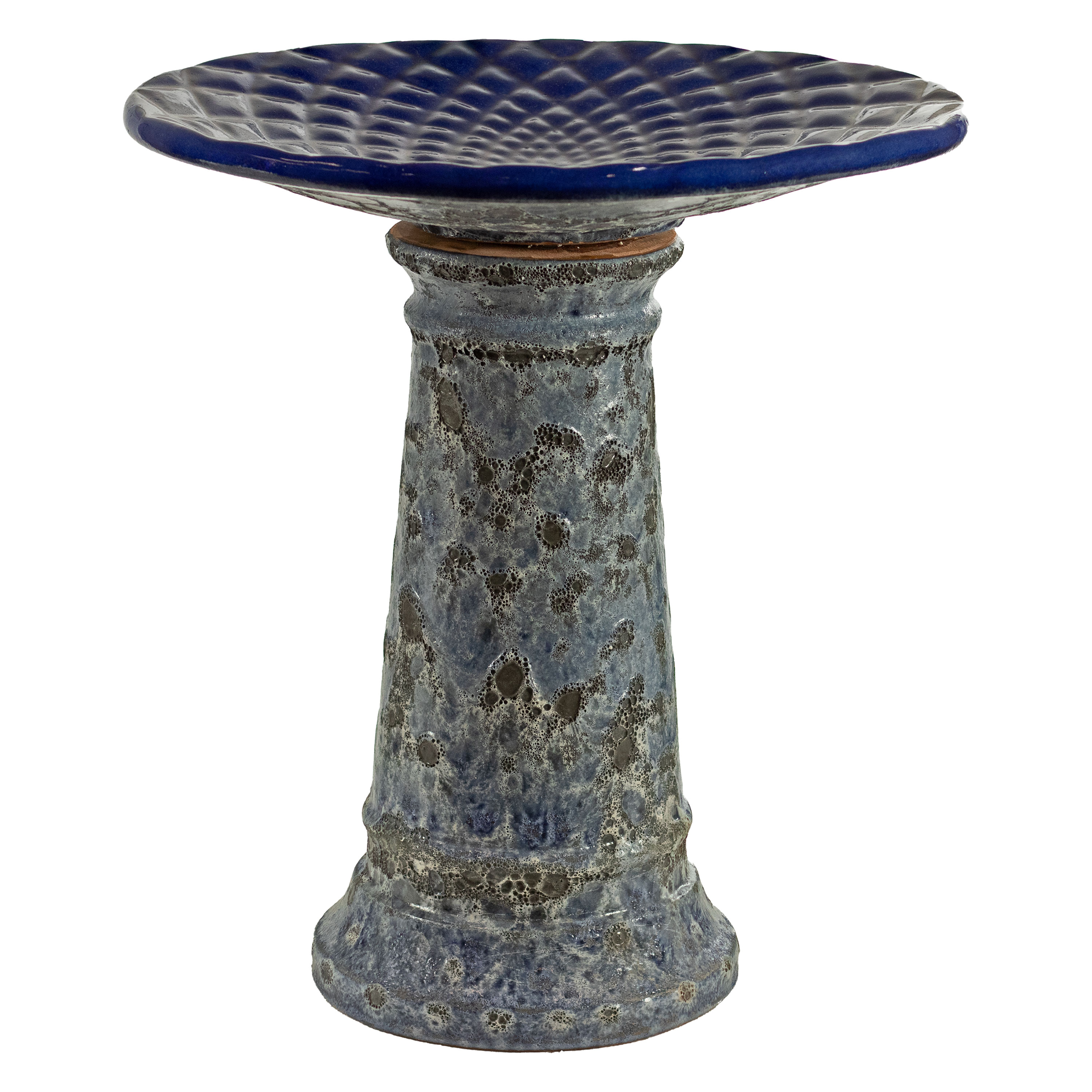 Rennes Lava Finish Ceramic Bird Bath - 23 in (58.4 cm) - Dark Blue Distressed Ceramic