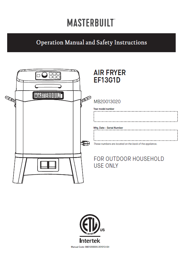 Masterbuilt 20 Quart 6in1 Outdoor Air Fryer