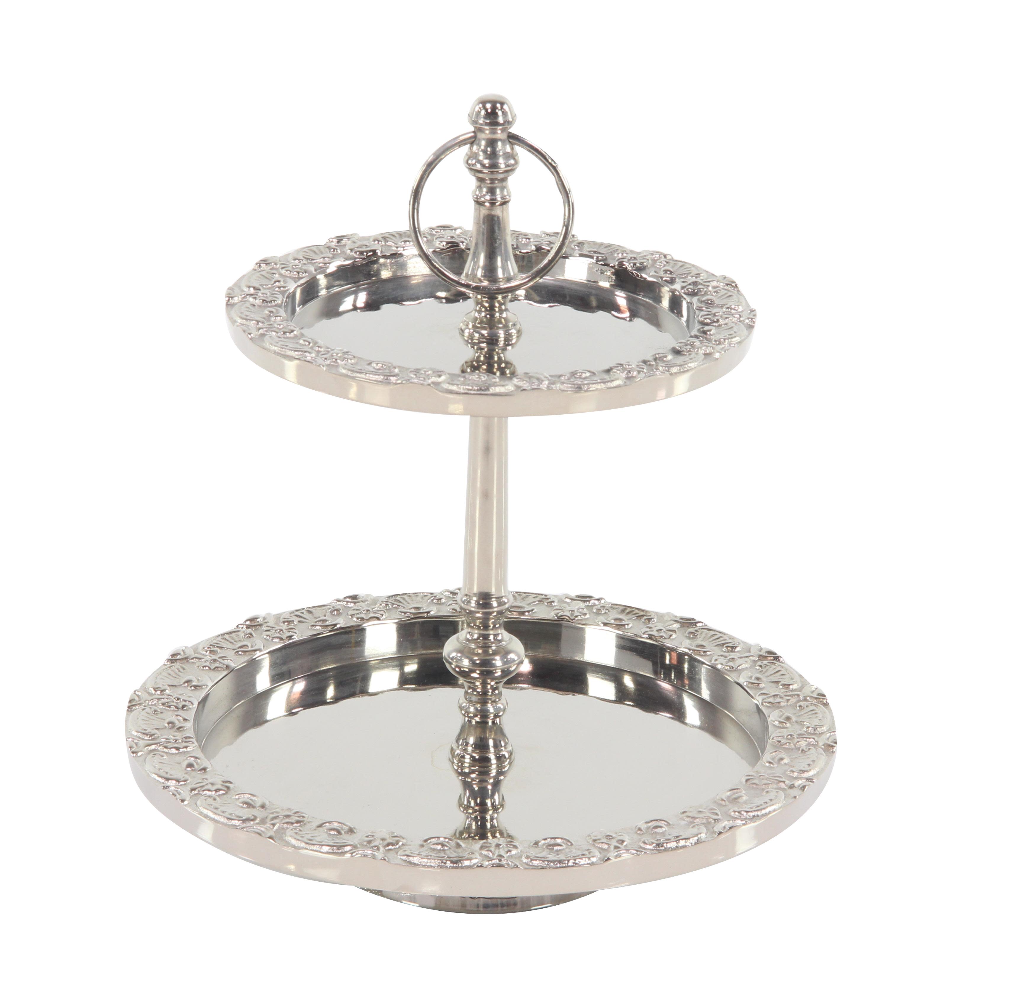 Silver Aluminum Metal  Tiered Server, 13" x 13" x 14"
