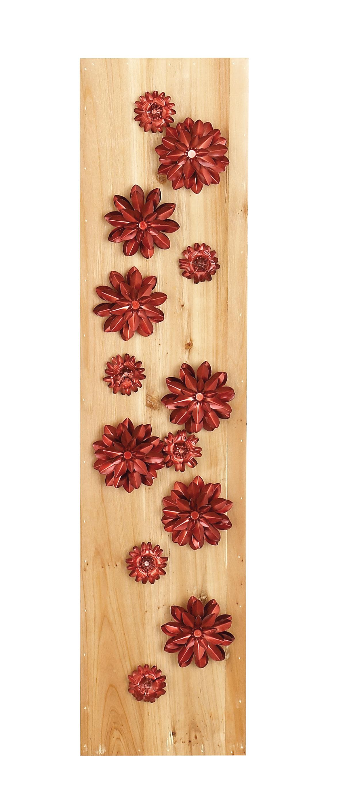 Red Wood Floral Wall Decor, 9" x 2" x 39"