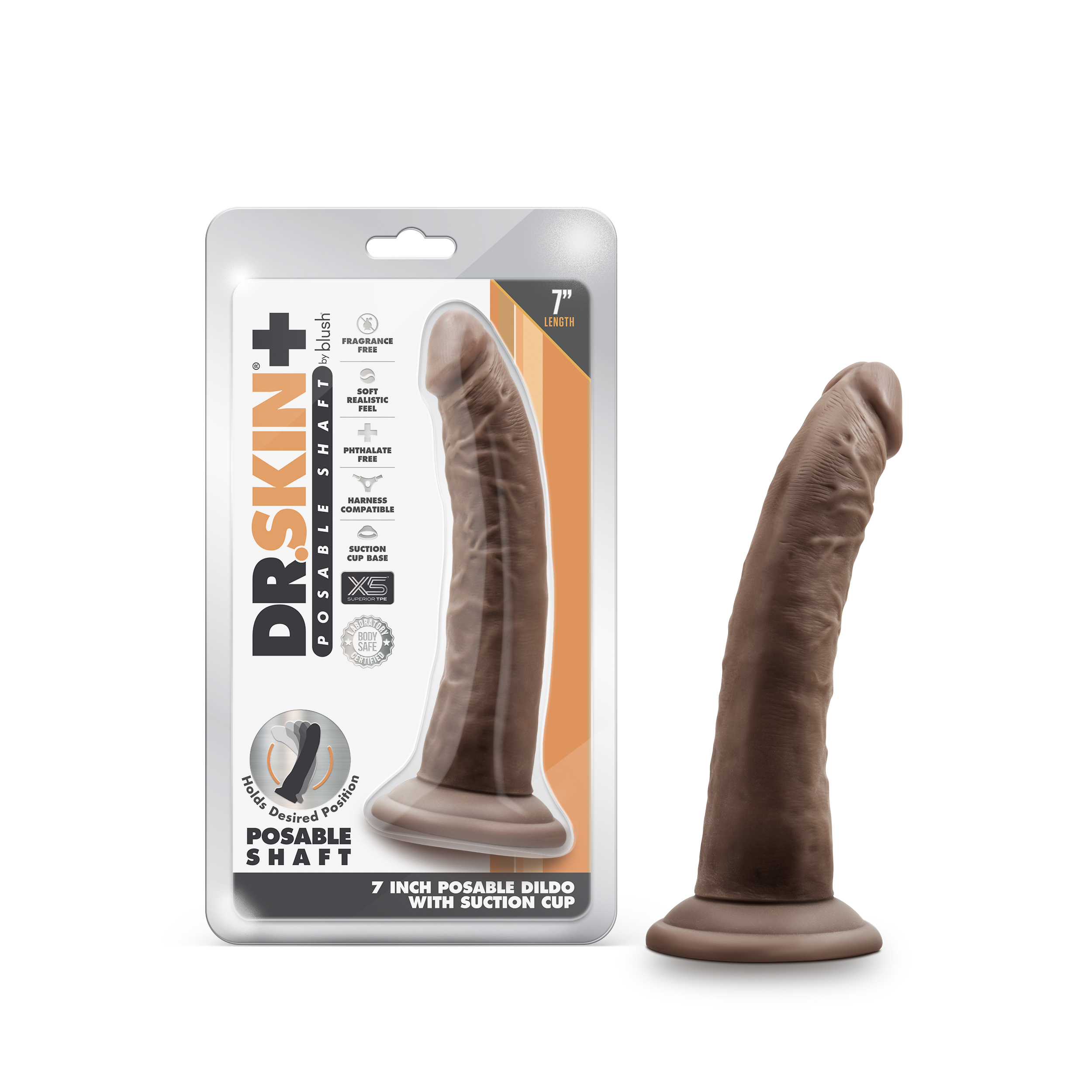 Blush Dr. Skin Plus Realistic Chocolate 7.5-Inch Long Dildo With Suction Cup Base