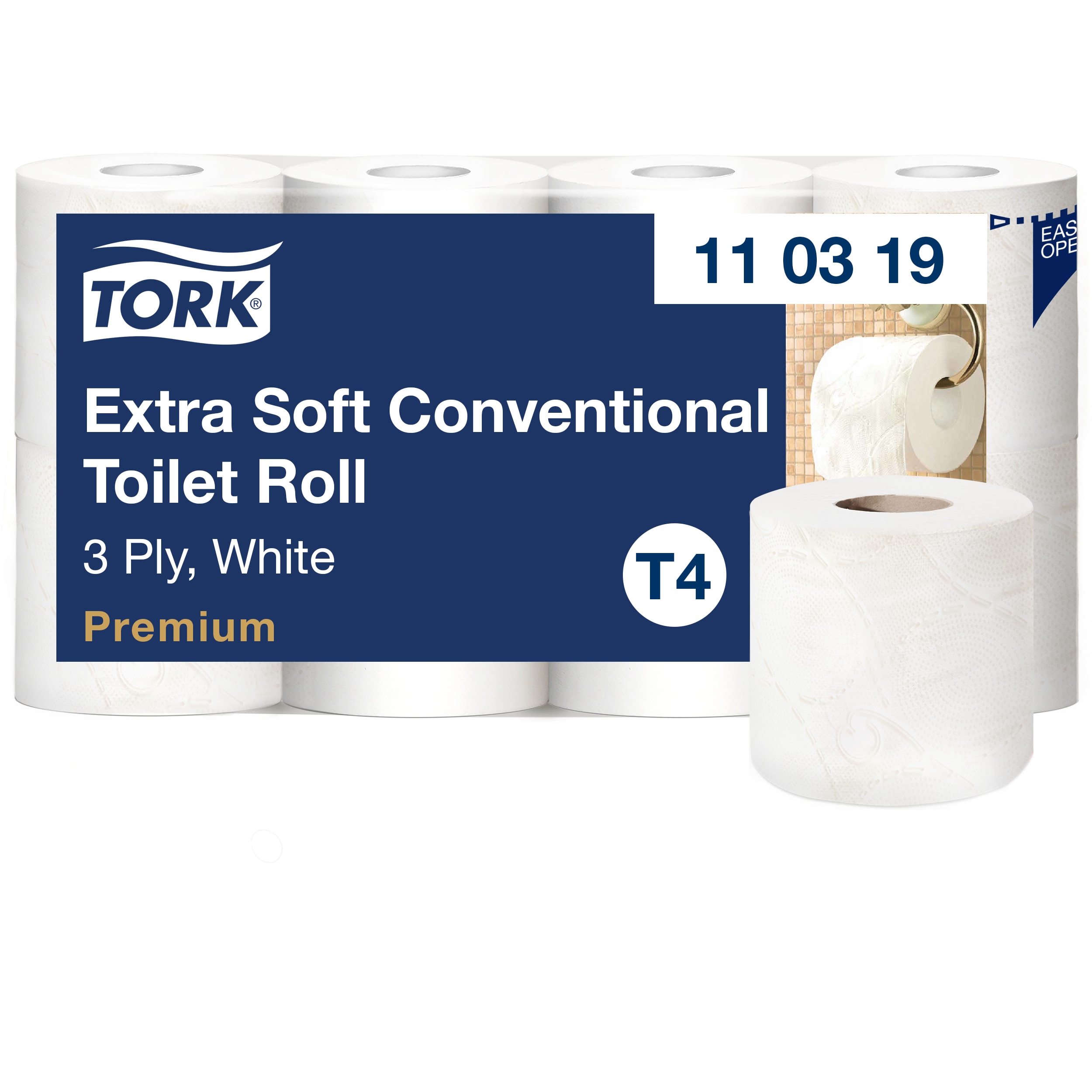 Toiletpapir, Udvendig oprulning, 3 lag, 56 ruller, Tork Premium Extra Soft T4