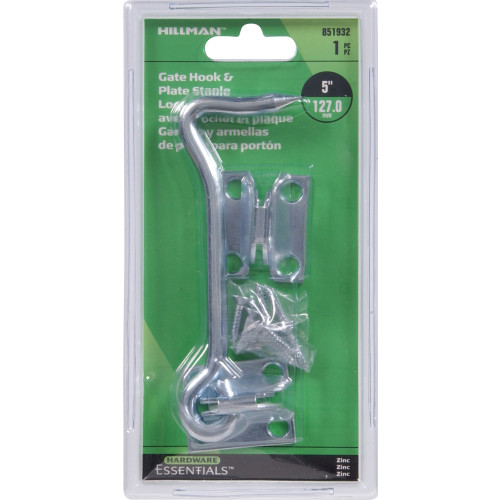 Hardware Essentials Gate Hook Latch with Plate Staple Zinc (5")