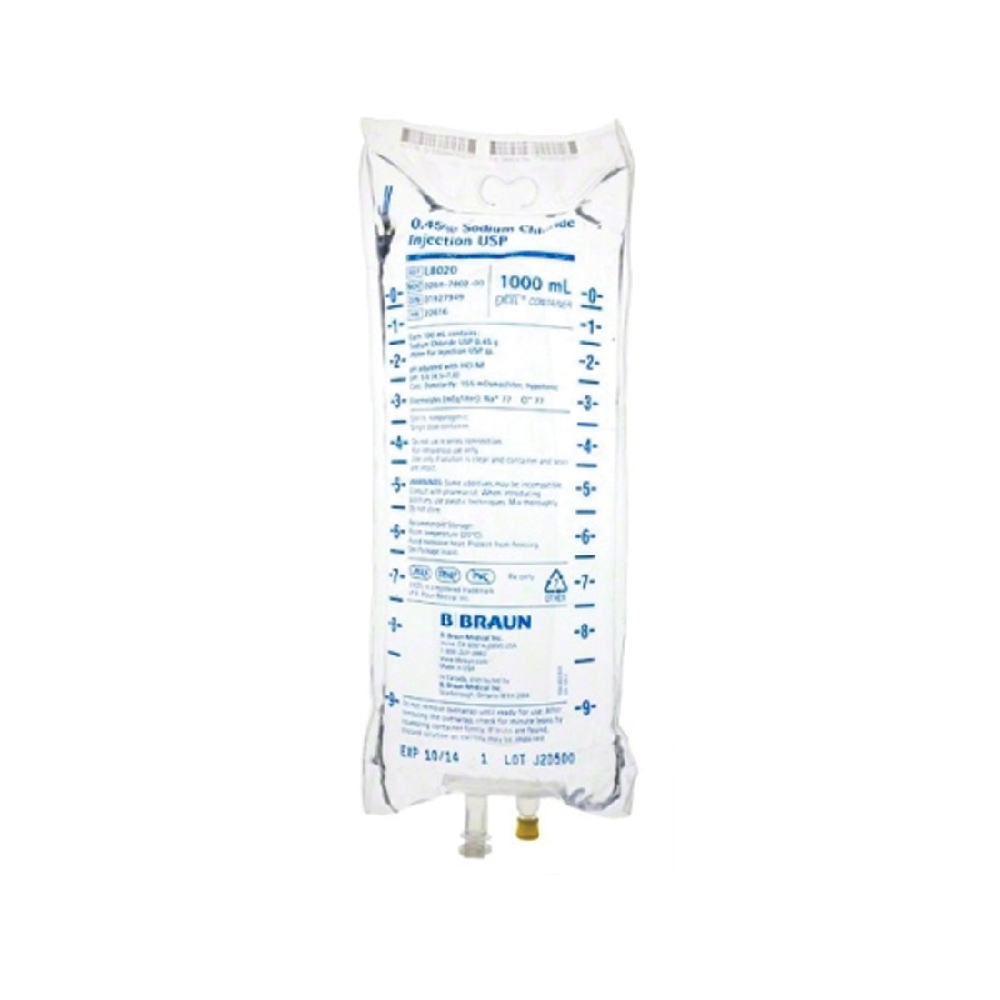 Sodium Chloride .45% 1000ml Plastic Bag - 12/Case